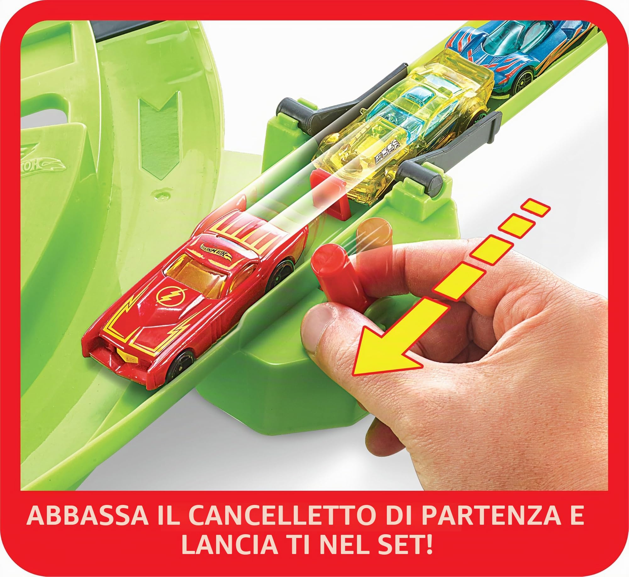 Hot Wheels Pista Scontri Colossali per Macchinine, 150 cm di Larghezza, Doppio 8 e Lanciatori ad Alta Velocita, Giocattolo per Bambini 4+ Anni, GWT41, Imballaggio Sostenibile