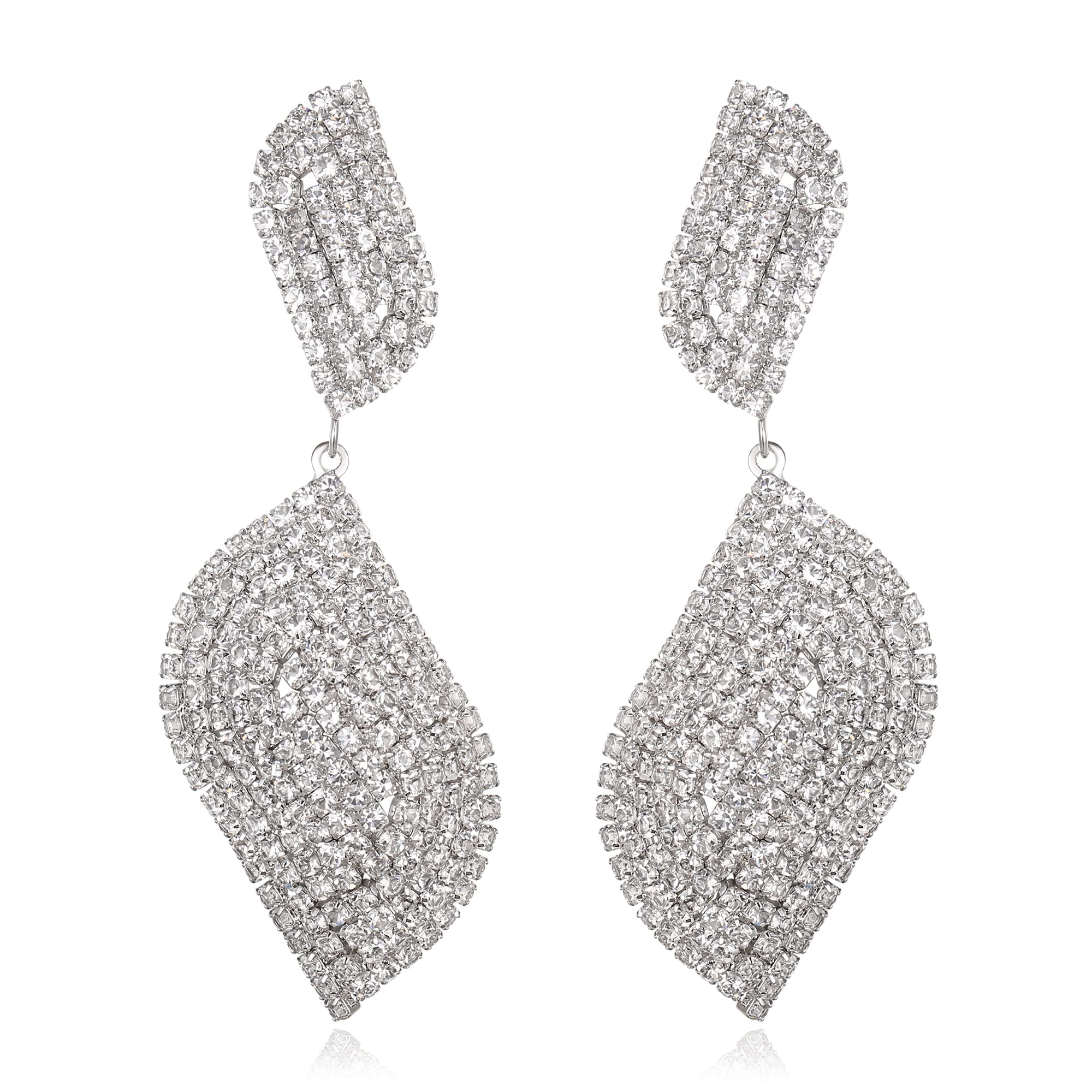 Crysdue Wedding Bridal Crystal Leaf Chandelier Drop Earrings, Silver/Black/Gold Plated Prom Statement Dangle Earrings for Women