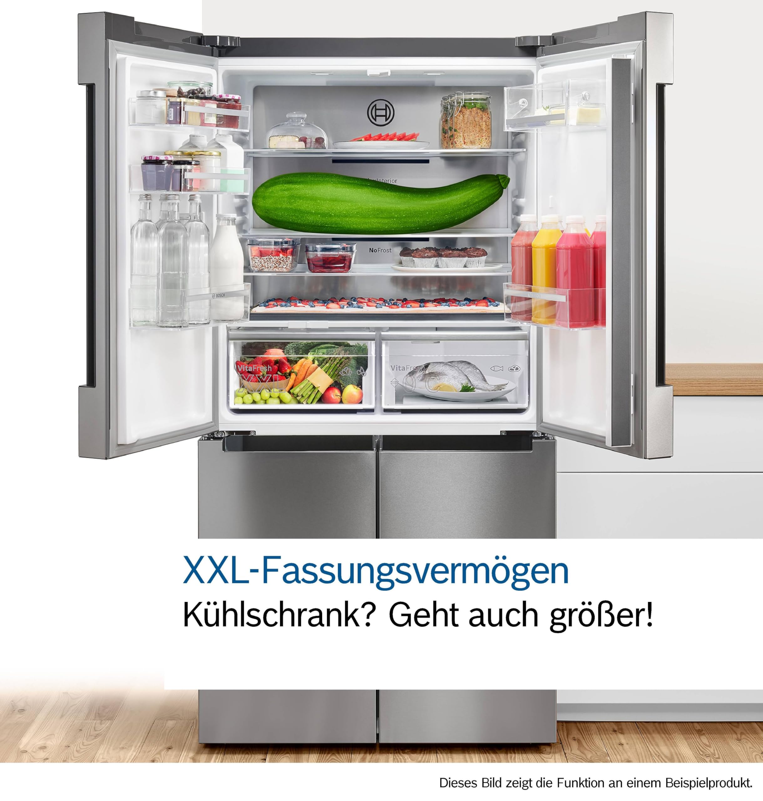 Bosch Serie 4 French Door Kühlschrank 183 x 90.5 cm 605 L NoFrost KFN96VPEA | Riesiges XXL Volumen, VitaFresh XXL hält Lebensmittel länger frisch, edler gebürsteter Edelstahl, helle LED, BigBox
