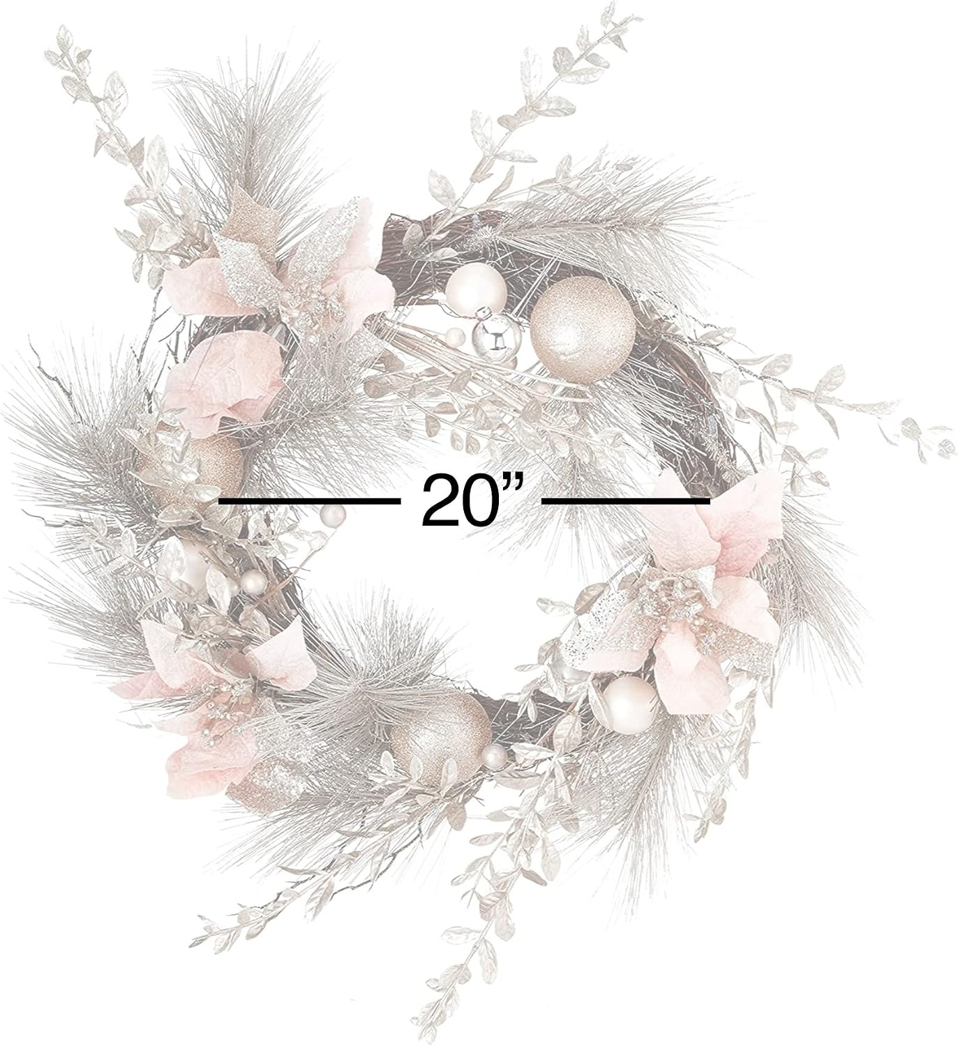 20-Inch Champagne and Gold Wreath with Pink Poinsettias and Ornaments (H4123)