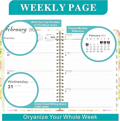 Miniatura 6 de Agenda académica 2024 semanal y mensual, 6.4 x 8.5 pulgadas, pestañas, bolsillo trasero, doble fuerte, encuadernación de alambre, tapa dura, papel