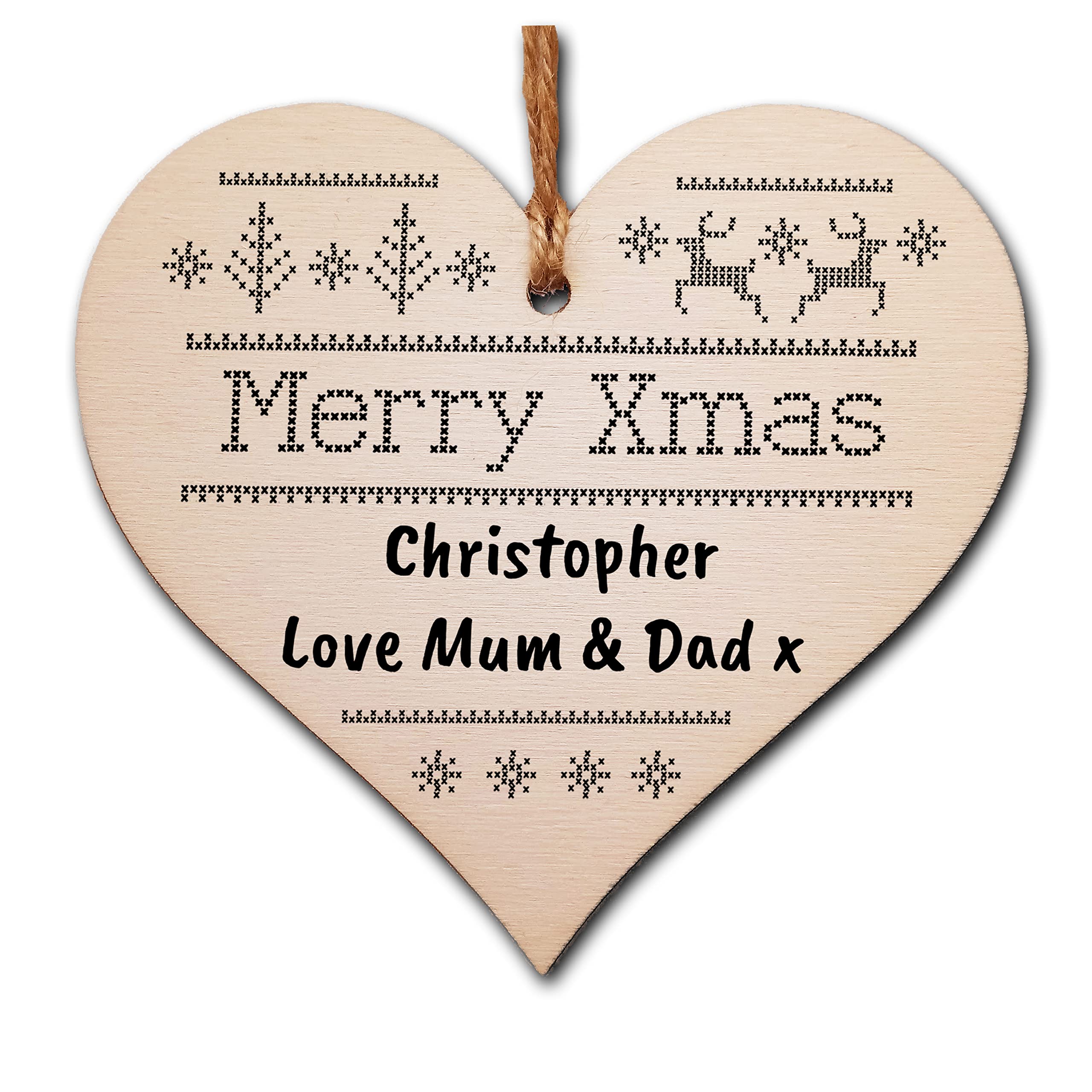 Personalised Handmade Christmas Hanging Wooden Heart Plaque Decoration Gift to wish someone special a merry xmas festive bauble