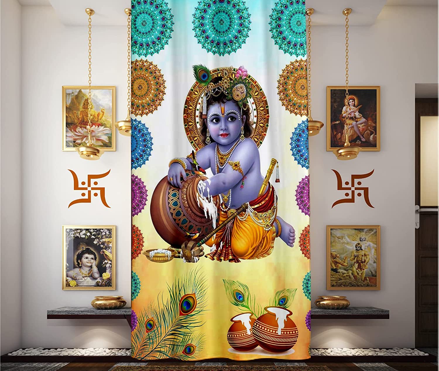 Buy Krishna Handloom Hub Polyester 3D Digital God Krishna Printed