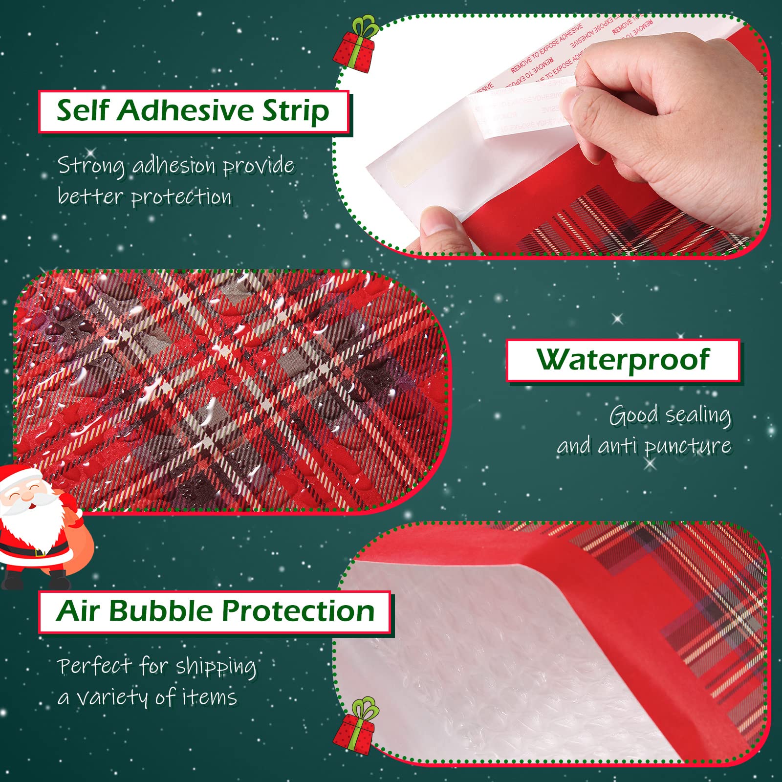 60 sobres de burbujas de Navidad de 8.3 x 9.3 pulgadas, sobres acolchados de Navidad, bolsas de envío autoadhesivas, sobres de correo de vacaciones, impermeables y a prueba de desgarros, bolsas