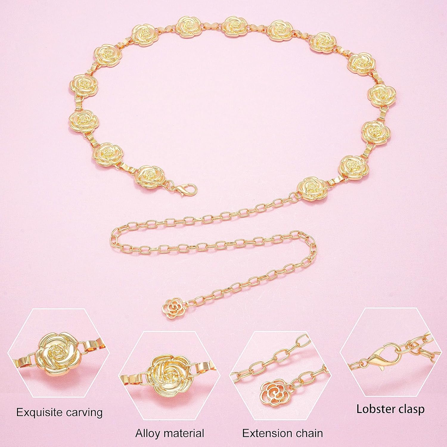 Glamorstar Hollow Flower Belt for Women Waist Chain Belts for Dresses - Image 5
