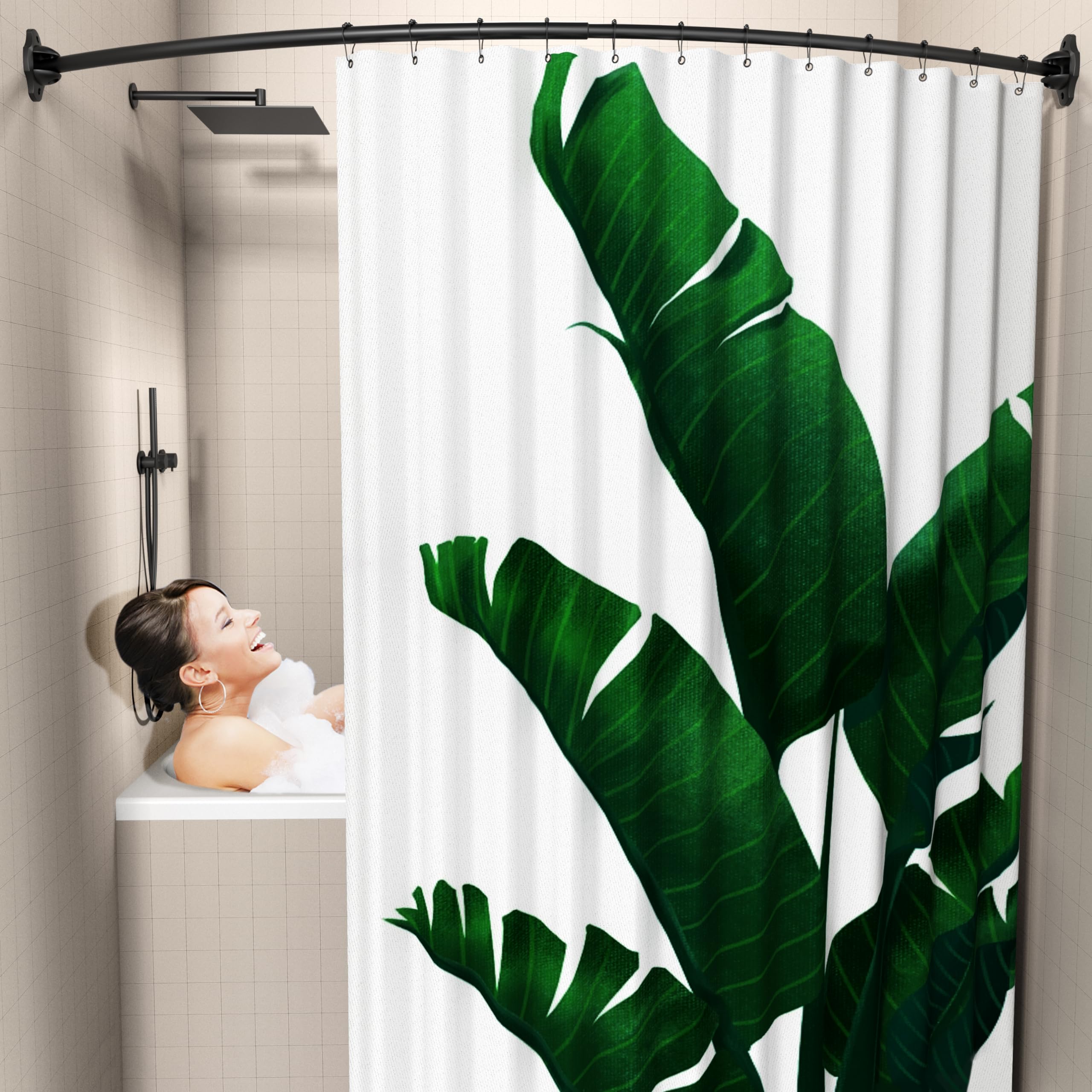 Barra de cortina de ducha, barra de cortina de ducha curvada a prueba de óxido de 50 a 72 pulgadas para baño, ajustable, acero inoxidable, resistente, espacio adicional, fácil de instalar
