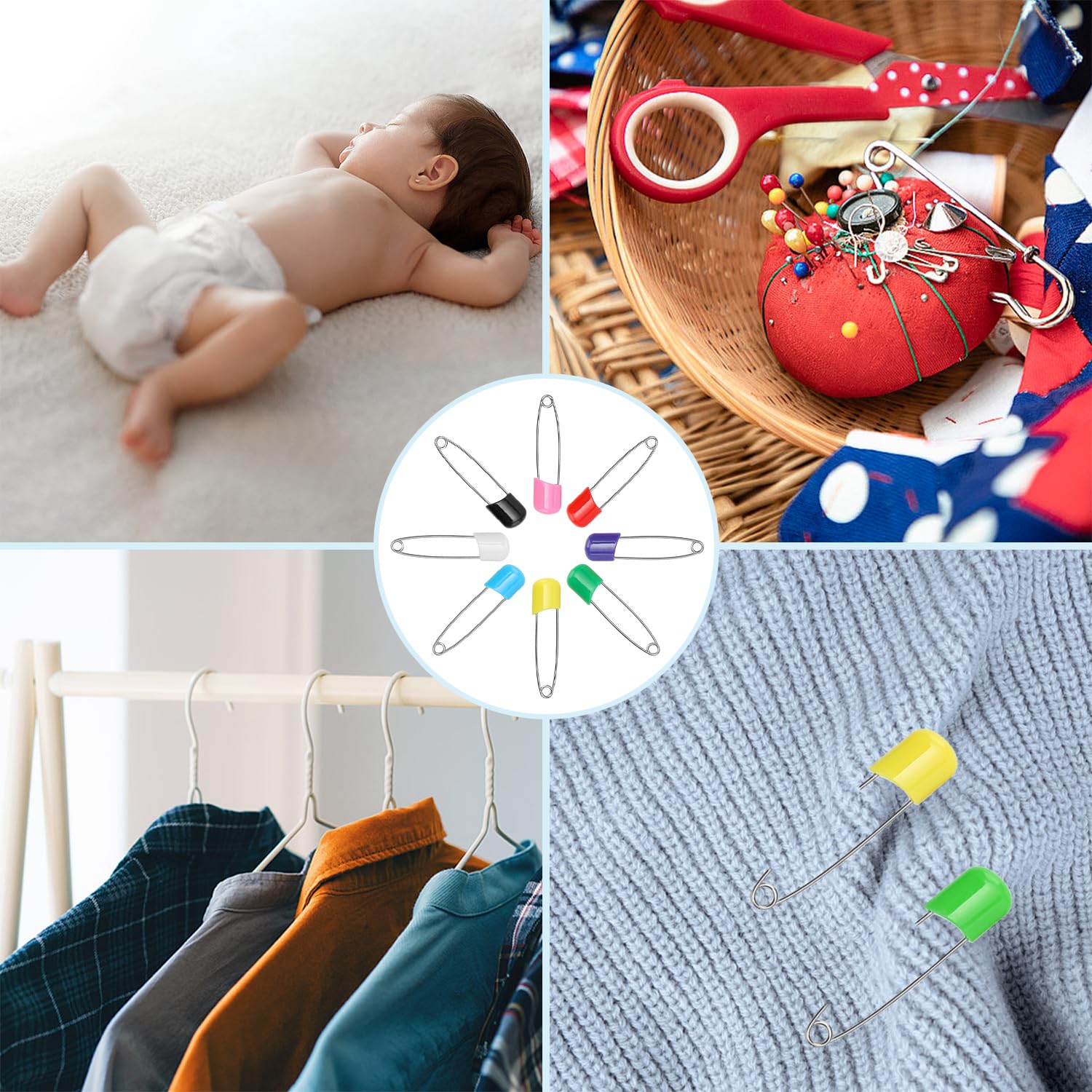 80 Pièces Épingle à Nourrice, 55 mm en Acier Inoxydable pour Bébé avec Fermeture Verrouillable Épingles à Couches sans Danger, pour Les Lingettes de Salive,Les Couches et Les Vêtements