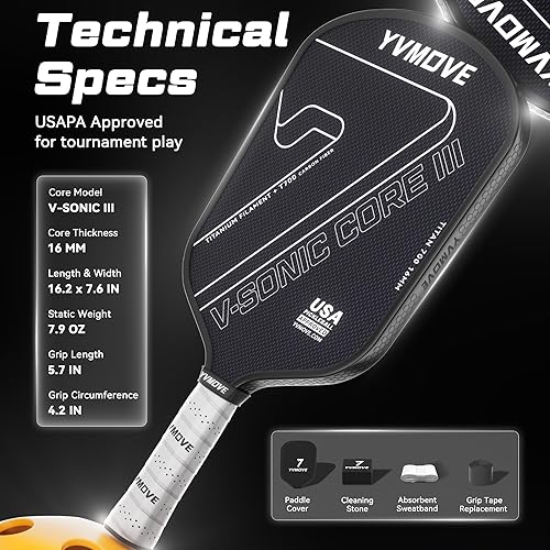 Miniatura 7 de Pickleball Paddle with T700 Raw Carbon Fiber Surface & 16mm STR-Core Power Polymer Core, Premium Pickle Ball Racket Designed for Ultimate Spin &
