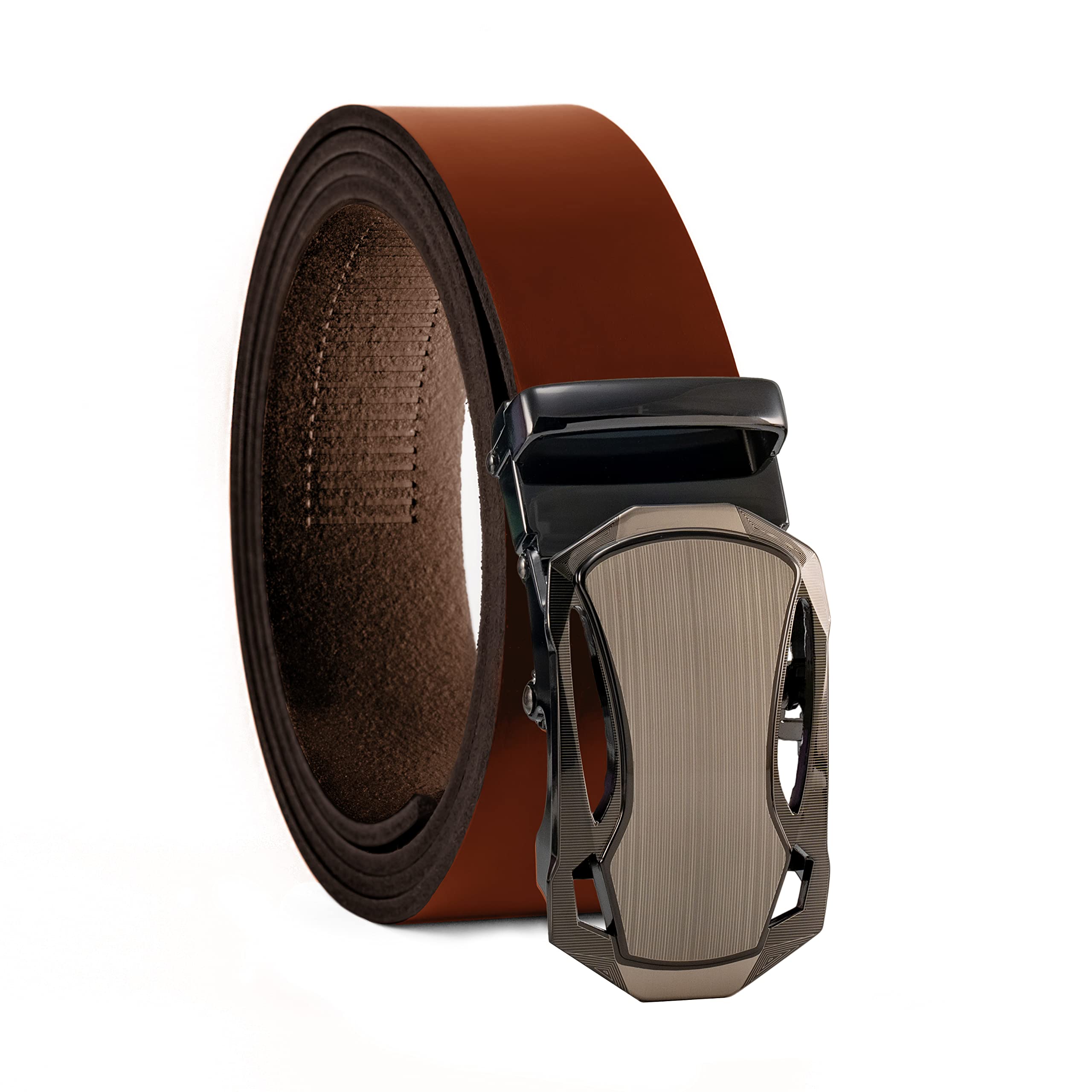 Volmer Genuine Leather Belt for Men and Women | Automatic Ratchet | Automatic Clasp | Leather Belt Width 35 mm 3.5 cm | Can Be Shortened | Belt Model Series: ATG | Waist Size 125 cm, Atg09-brown