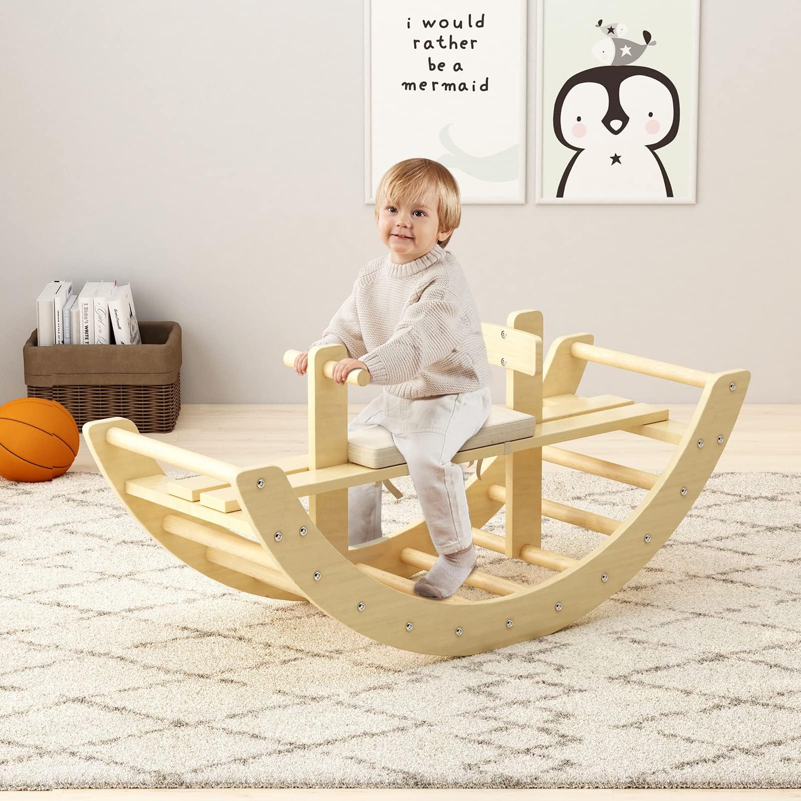 BanaSuper Rockeros Waldorf Arco de Caballito Balancín de Madera para Niños Arco de Escalera Juguetes de Gimnasia Montessori para Pequeños (Natural)