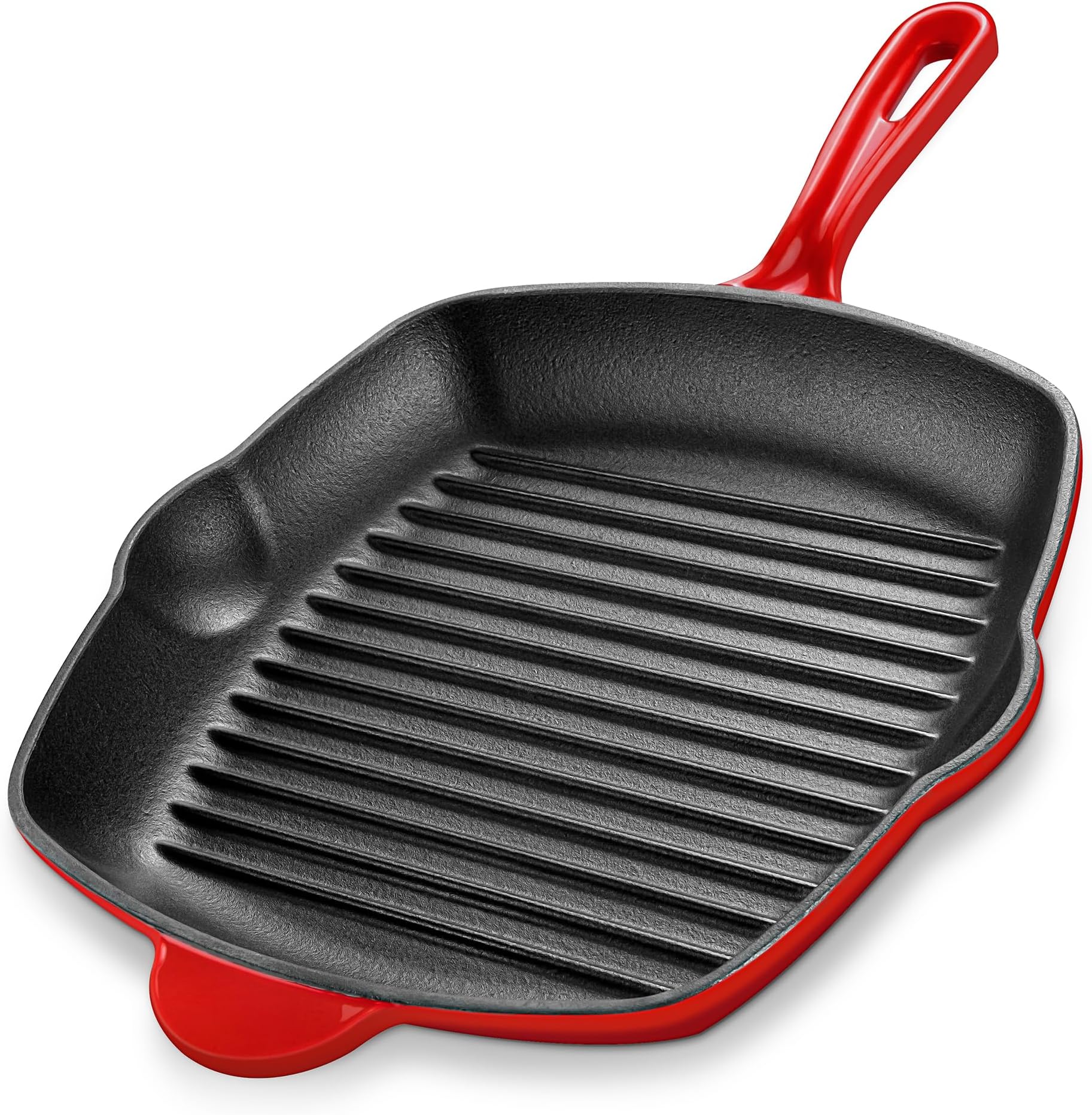 Navaris Cast Iron Griddle Pan Enamelled Cast Iron Grill Pan for Frying and Grilling Meat and