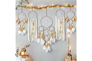 LOMOHOO Indian Dream Catchers (5 Pack) - Moon and Sun Design Boho Wall Hanging Decor