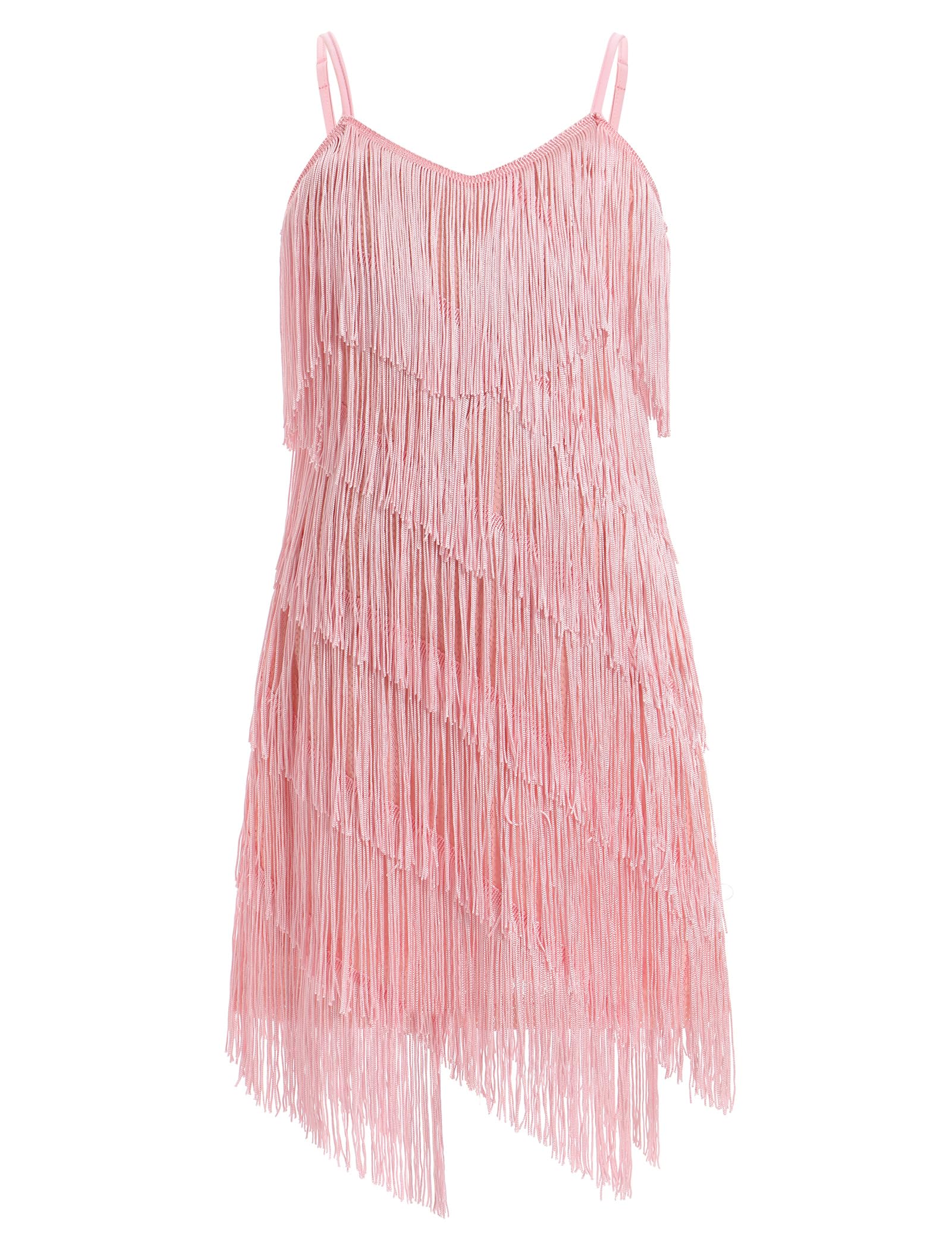 FYMNSI Vestido de baile latino para niñas, traje de baile de salón con cuello en V, lentejuelas brillantes con flecos, vestidos de baile