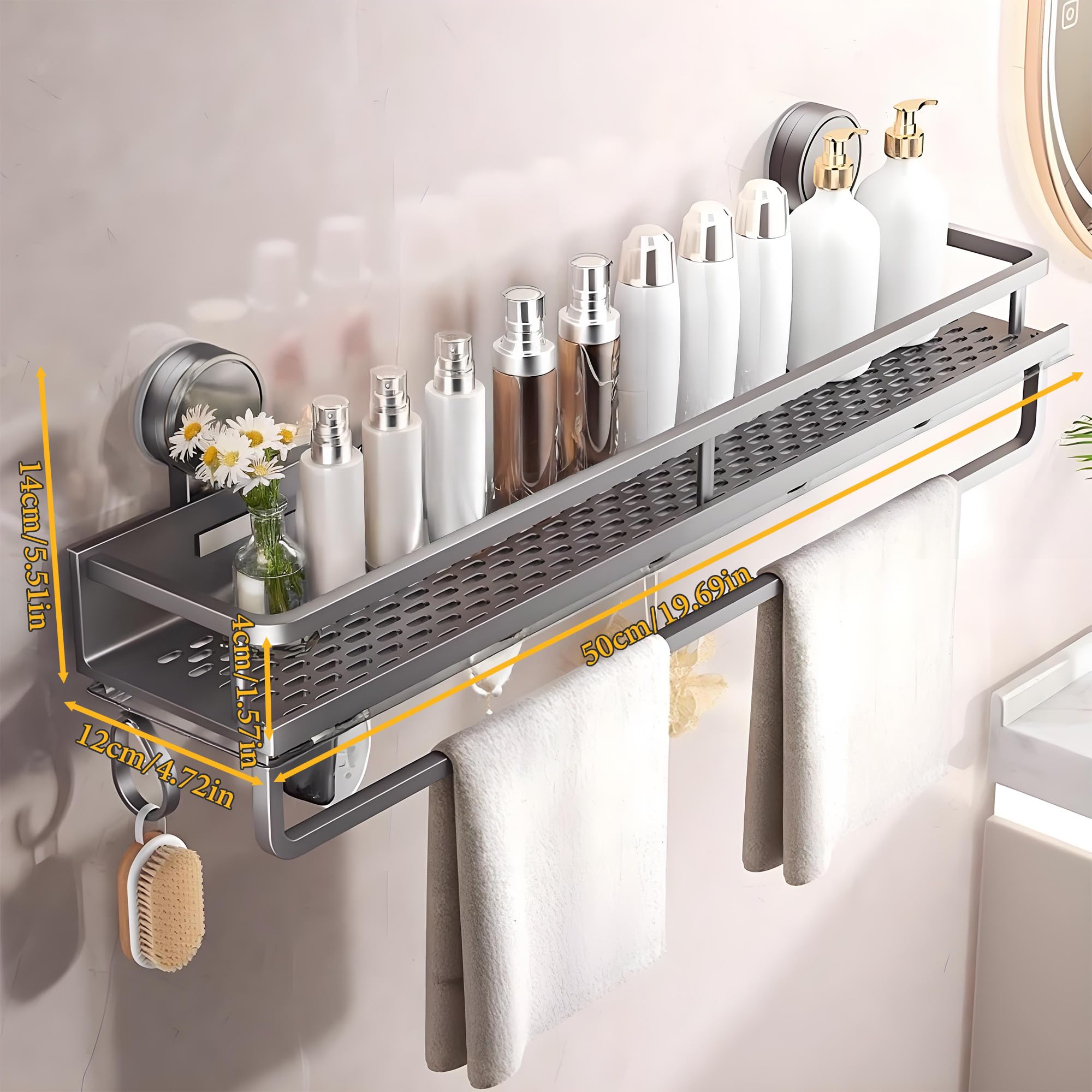 Suction Cup Shower Caddy 1 Pack Shower Shelves for Inside Shower No Drilling Large Capacity Removable Bathroom Shelf