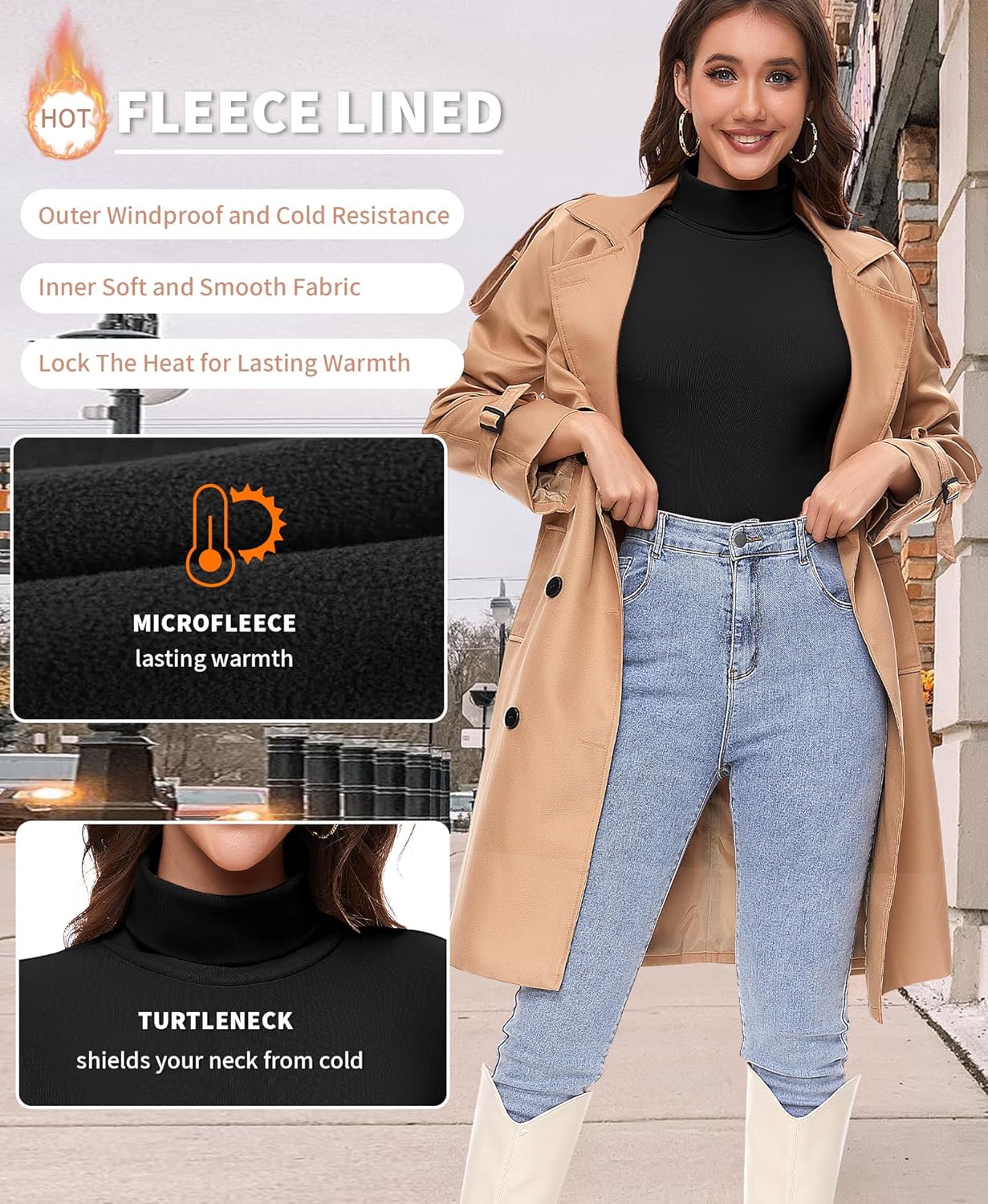 Ganado Long Sleeve Shirts for Women Turtleneck Thermal Shirt Layering Basic Tops Fitted Plain Undershirts - Image 4