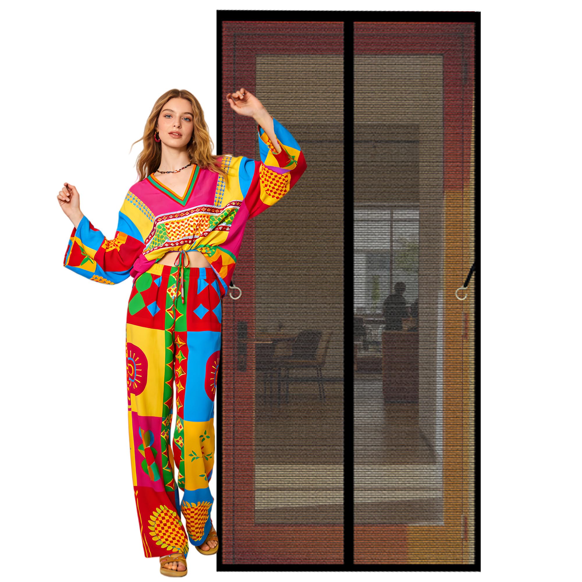 Magnetic Screen Fly Doors 106 x 210 cm Auto Close Insect Curtain Heavy Duty Fly Door Keeps Bugs Out Suitable for Balcony, Terrace, Cellar, Bedroom and Sliding Room, Black
