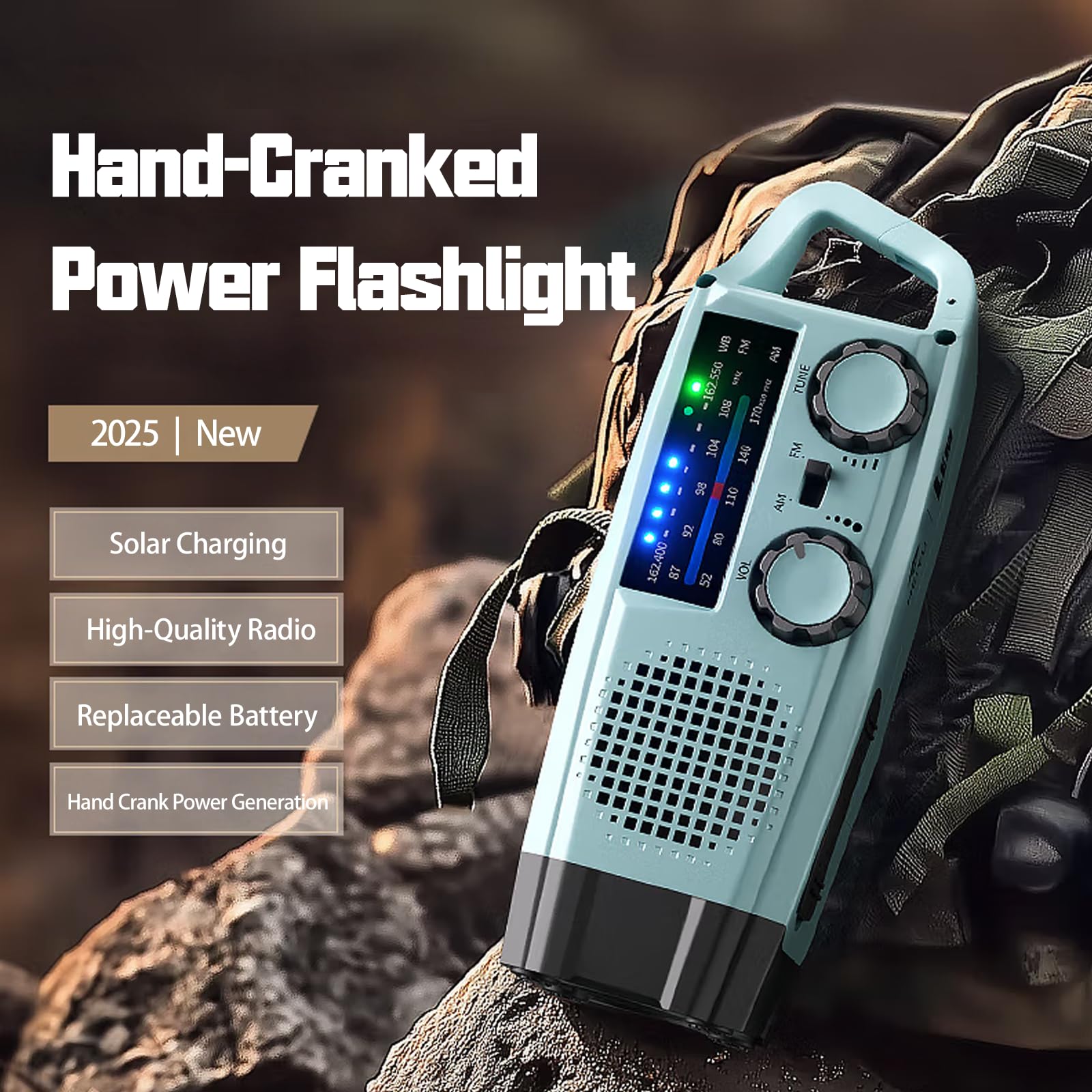 Radio Awaryjne, 2000mAh Radio na Korbkę ładowarka Słoneczna Power Bank Radios USB AM/FM z Alarmem SOS Latarka Małe Radiotelefon Kieszonkowe do Użytku Wewnątrz, Zewnątrz Kempingu