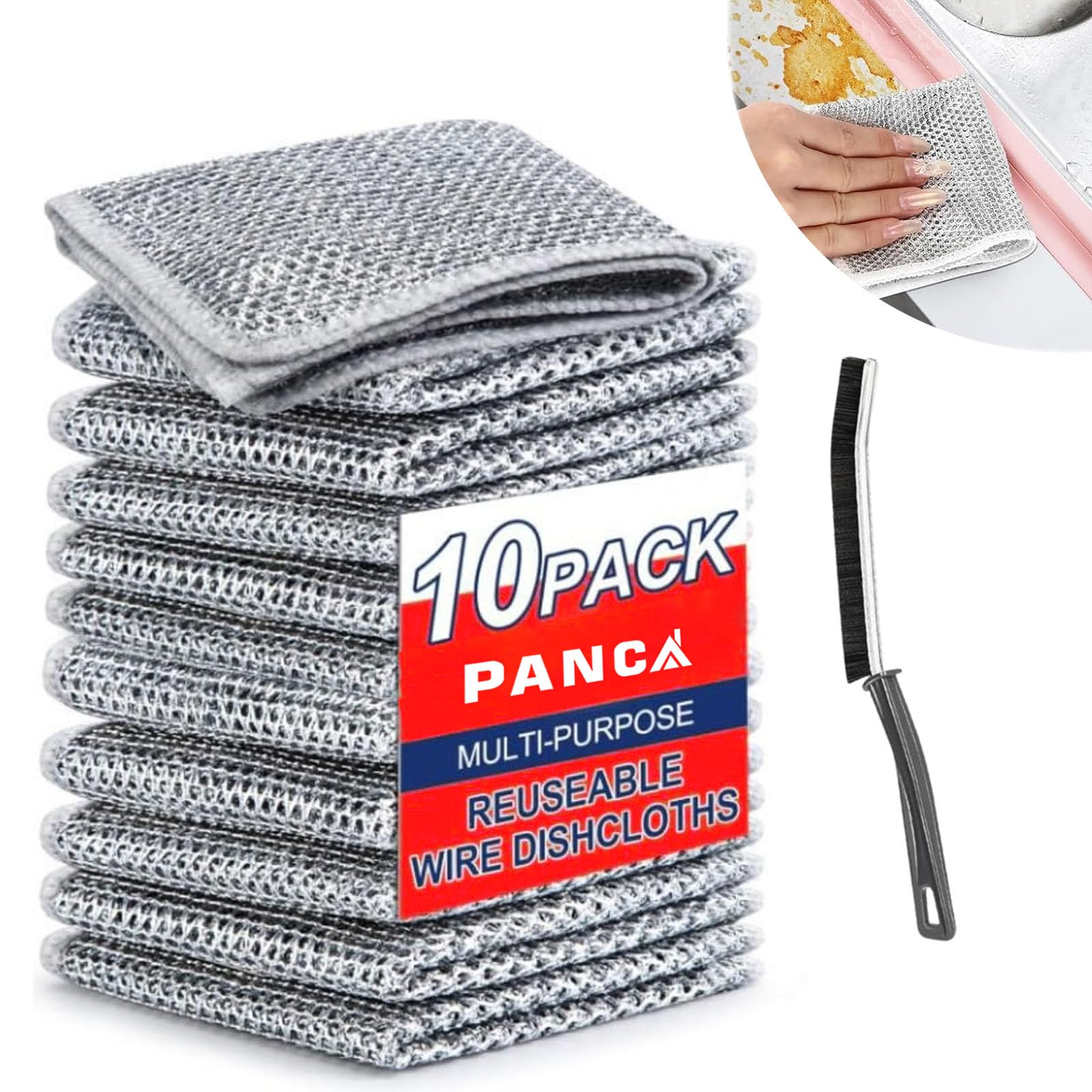 See full amazon price history chart for PANCA 10 Pack Non-Scratch Wire Dishcloth & Gaps Cleaning Brush, Multipurpose Wire Dishwashing Rags for Wet and Dry, Easy Rinsing, Reusable, Wire Cleaning Cloth for Kitchen, Sinks (10 Cloth+1 Brush) PANCA 10 Pack Non-Scratch Wire Dishcloth & Gaps Cleaning Brush, Multipurpose Wire Dishwashing Rags for Wet and Dry, Easy Rinsing, Reusable, Wire Cleaning Cloth for Kitchen, Sinks (10 Cloth+1 Brush) (B0D3XPH7QS) Amazon Price History, Amazon Price Tracker
