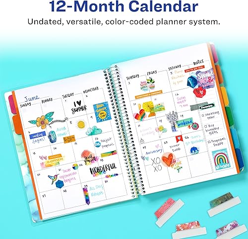 Miniatura 3 de Avery + Amy Tangerine Designer Collection Planner, planificador de 12 meses sin fecha con calcomanías, 8.25 x 9.75 pulgadas, diseño de pintura