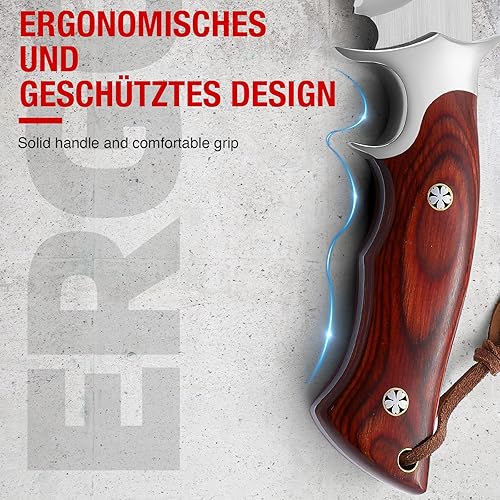 Miniatura 4 de Omesio 2 cuchillos de hoja fija con funda, cuchillos de supervivencia Fulltang EDC cuchillos de caza con funda para hombre, mango de madera