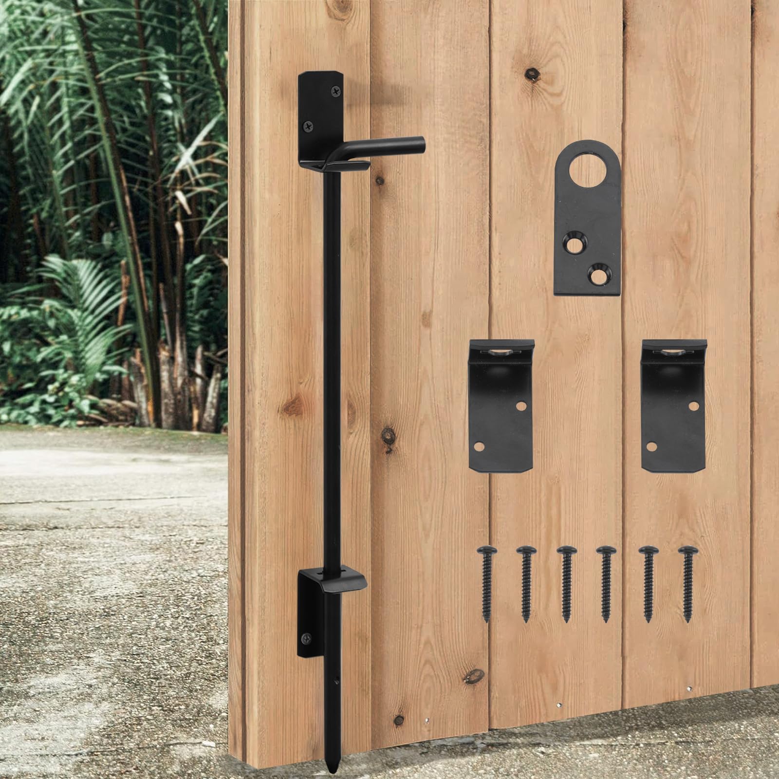 HOME MASTER HARDWARE18" Cane Bolt, Heavy Duty Gate Drop Rod, Cane Bolts for Gates, Fence Gate Hardware, Metal Gates Doors Stopper for Gate Ground, Black