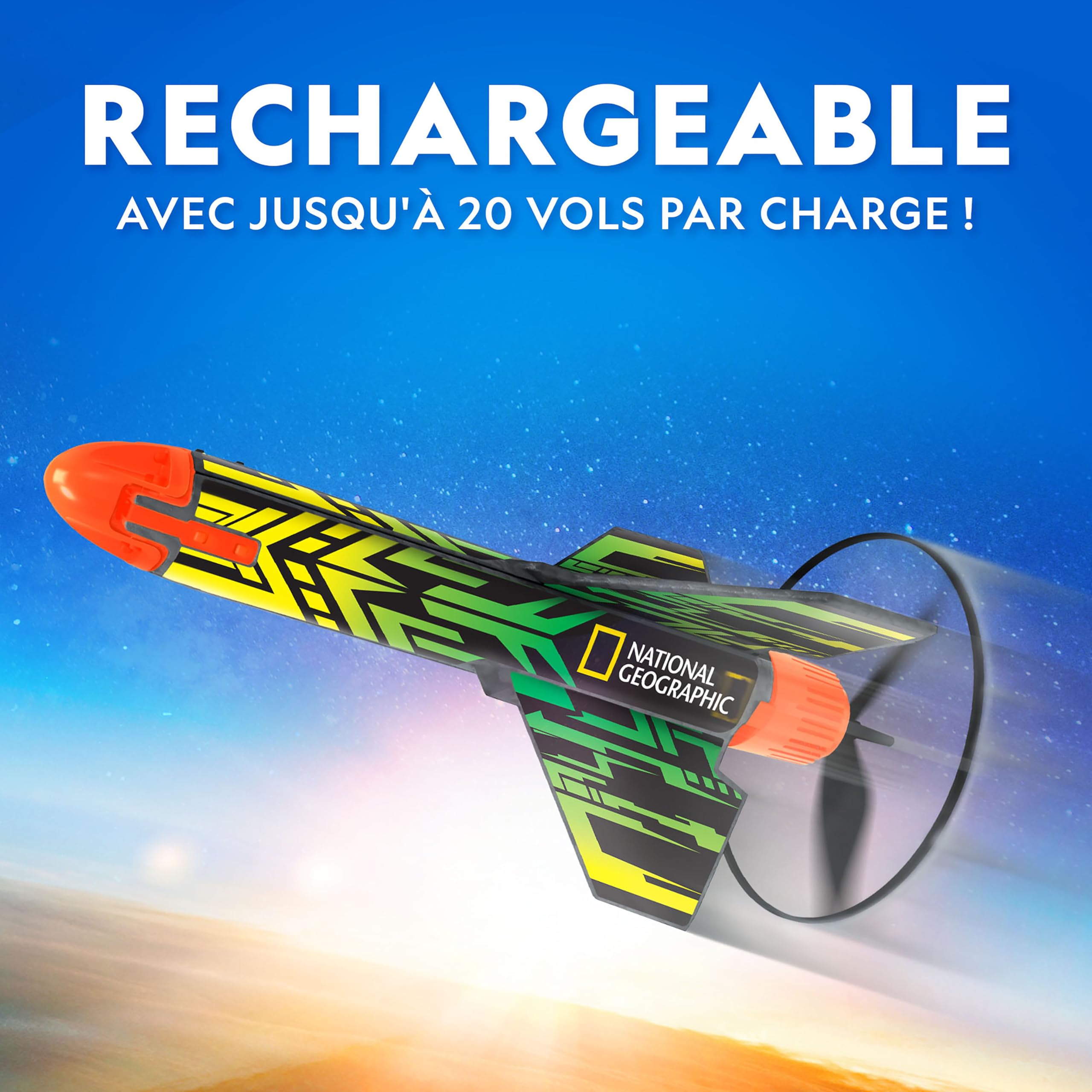 National Geographic fusée Power Rocket pour Enfants – Fusée motorisée Rechargeable avec Rampe de Lancement, atteint 60 mètres de Hauteur, Jouet d’extérieur à atterrissage sécurisé