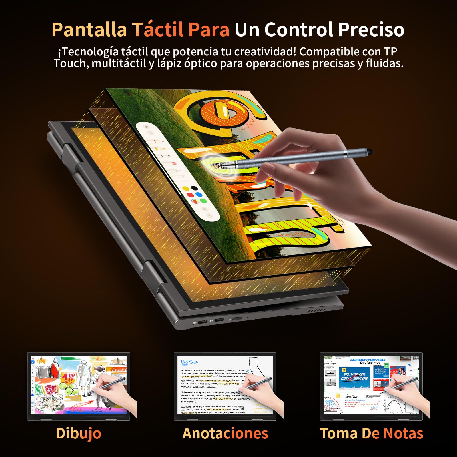Mini Portátil 2 en 1 10.95 Pulgadas,Ordenador Portátil Win 11 Pro,16GB RAM DDR5,Convertible 360°,Laptop Pantalla Táctil De 2000 X 1200, Celeron N95 (Hasta 3.4 GHz), 2xUSB, BT 5.0(Gris,16G+256G SSD)