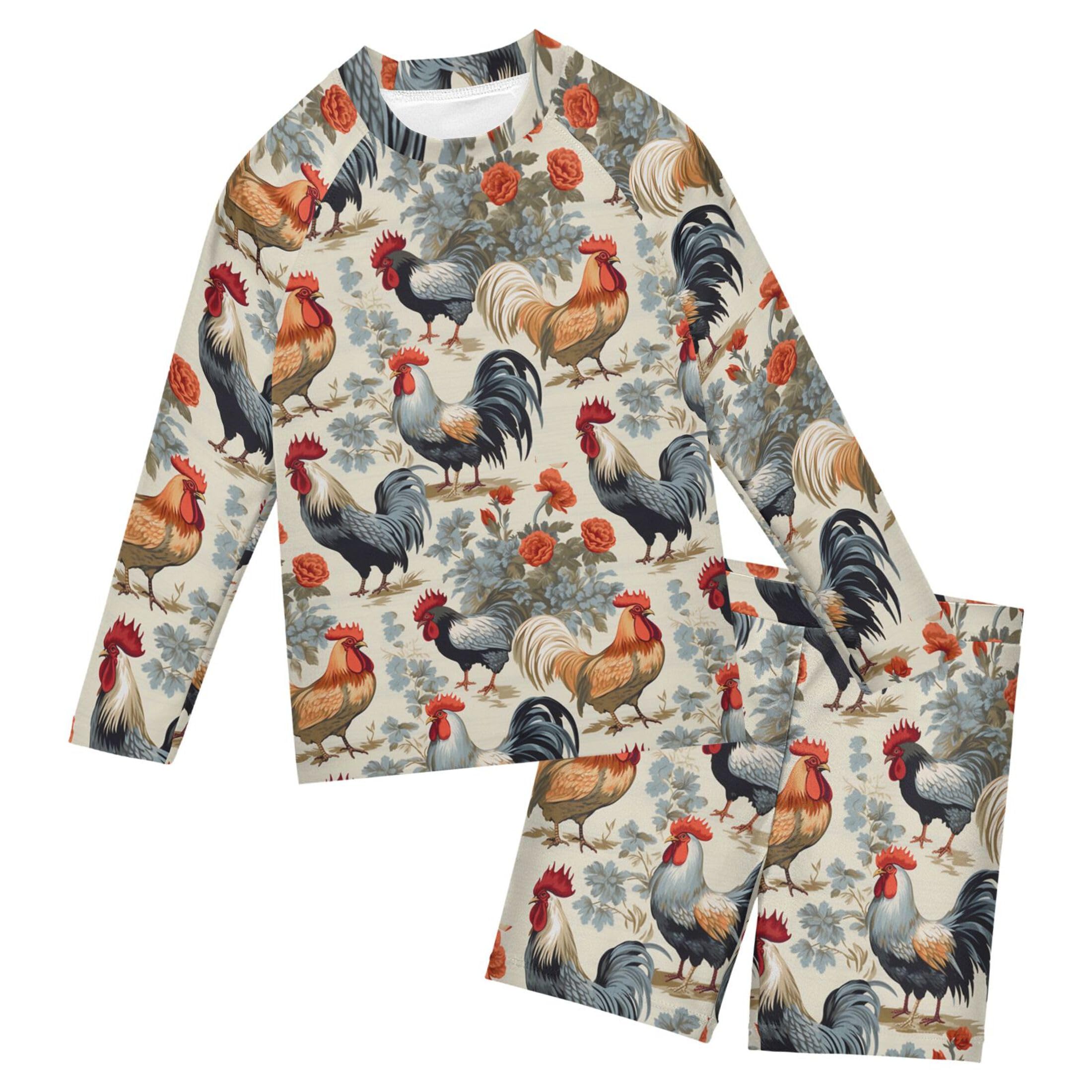 Cock Rooster Animal Baby Boys' Toddler Long Sleeved Rashguard Swim Bathing Suit Set B0402445