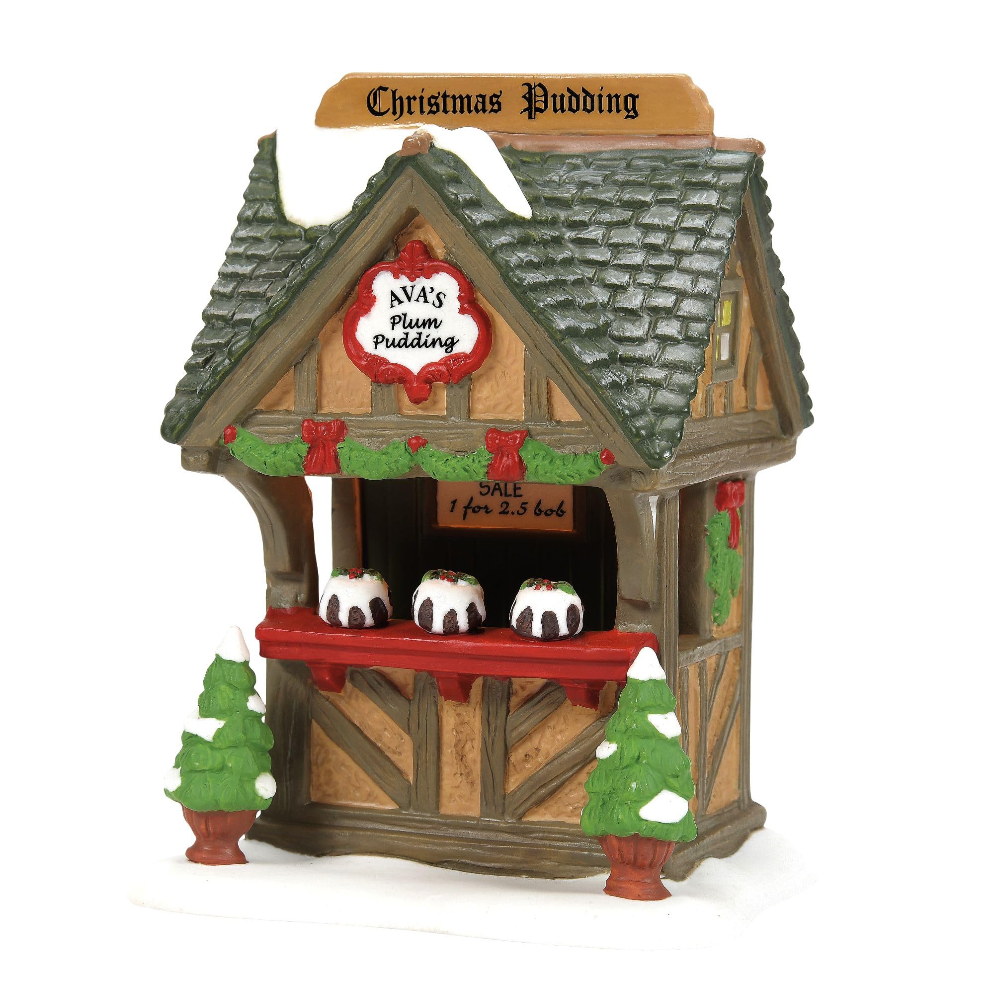 Department 56Dickens Village Collection Ava's Plum Pudding Stand Lit Building- Hand Crafted Painted Porcelain Christmas Village Houses with Lights Home Decor Bakery Buildings, 7.88 Inch, Multicolor