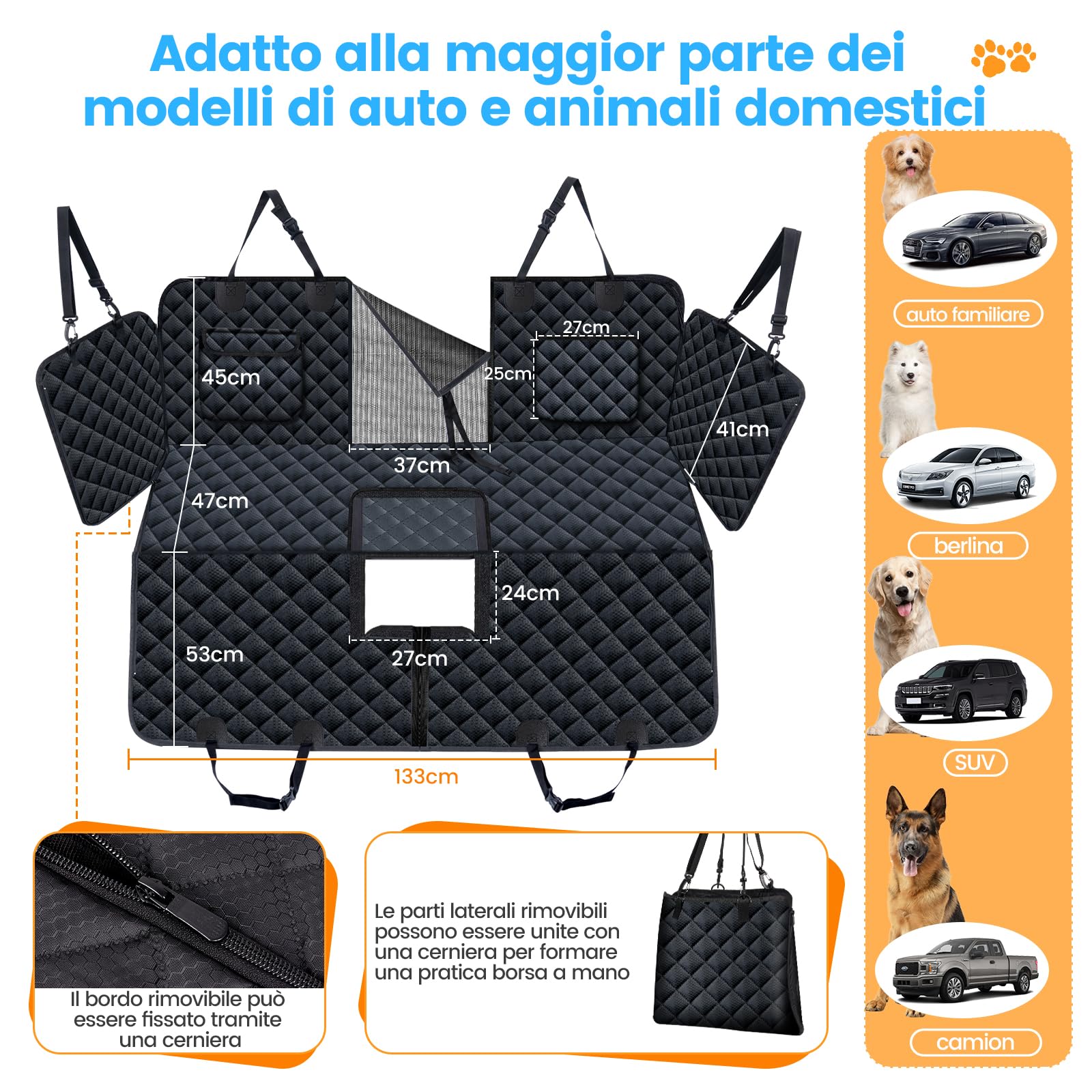 Funda para Asiento de Coche para Perros, Hamaca para Perros Impermeable con Ventana de Malla, Funda Protectora para Asiento Trasero Antideslizante y Resistente a Arañazos para Coches, Camionetas y SUV