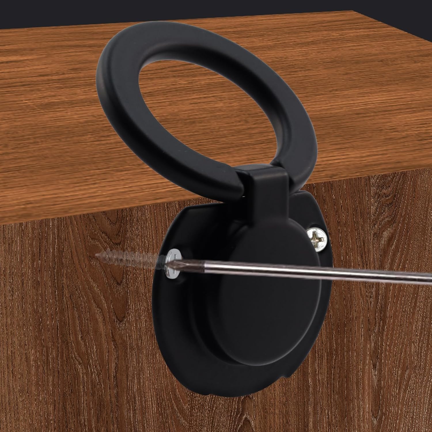 4Pcs Flush Ring Pull Round Recessed Pull Handle Knob Finger Flush Pull Handle Hidden Concealed Plane Drawer Door Pull, Zinc Alloy 1.38" Hole Centers (Matte Black)