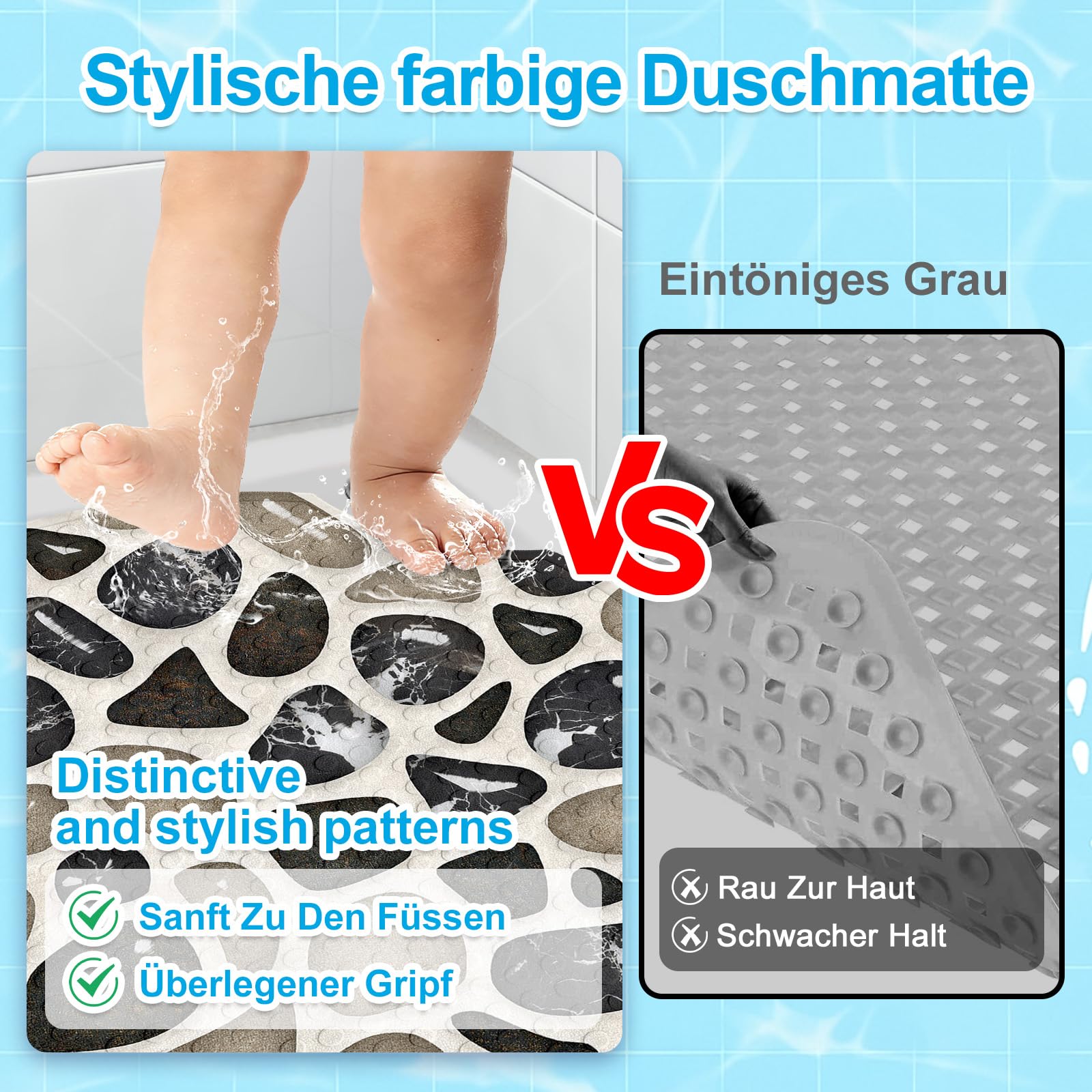 Duschmatte rutschfest Runde 55cm: Antirutschmatte Dusche mit Saugnäpfen, Duscheinlage rutschfest, Rutschmatte dusche 100% BPA-frei, schimmelresistent & maschinenwaschbar