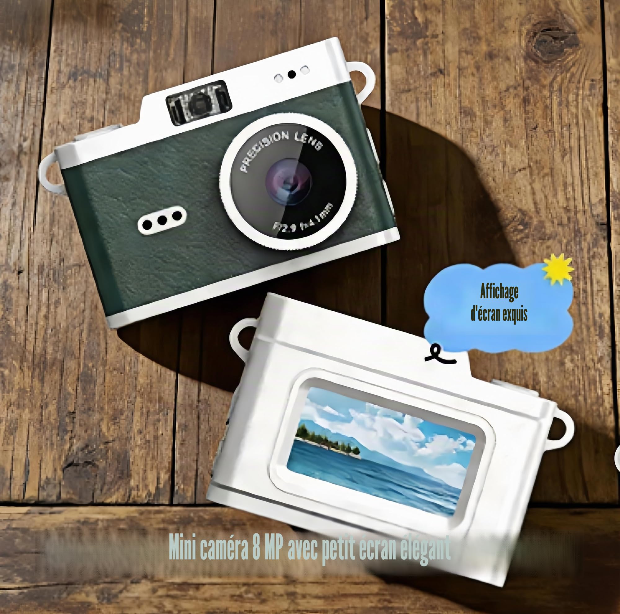 Porte-clés rétro avec mini appareil photo numérique 8 MP, stabilisation d'image HD LCD 0,96", USB, 32 Go gratuit, cadeau (rétro, noir)