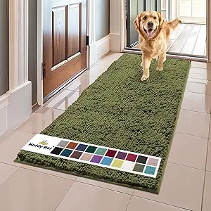 Muddy Mat® Original Dog Door Mat for Muddy Paws, Super Absorbent Microfiber, Non-Slip Washable Pet Rug, Quick Dry Chenille Entryway Carpet, Machine Washable Indoor Outdoor mat, Army Green 24"x60"