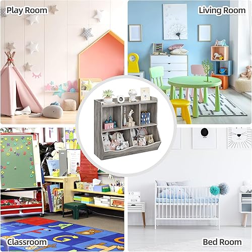 Miniatura 6 de GAOMON Estantería de juguetes y estantería para niños, libros y juguetes, estante múltiple con armario organizador de cubos para niños, niños y