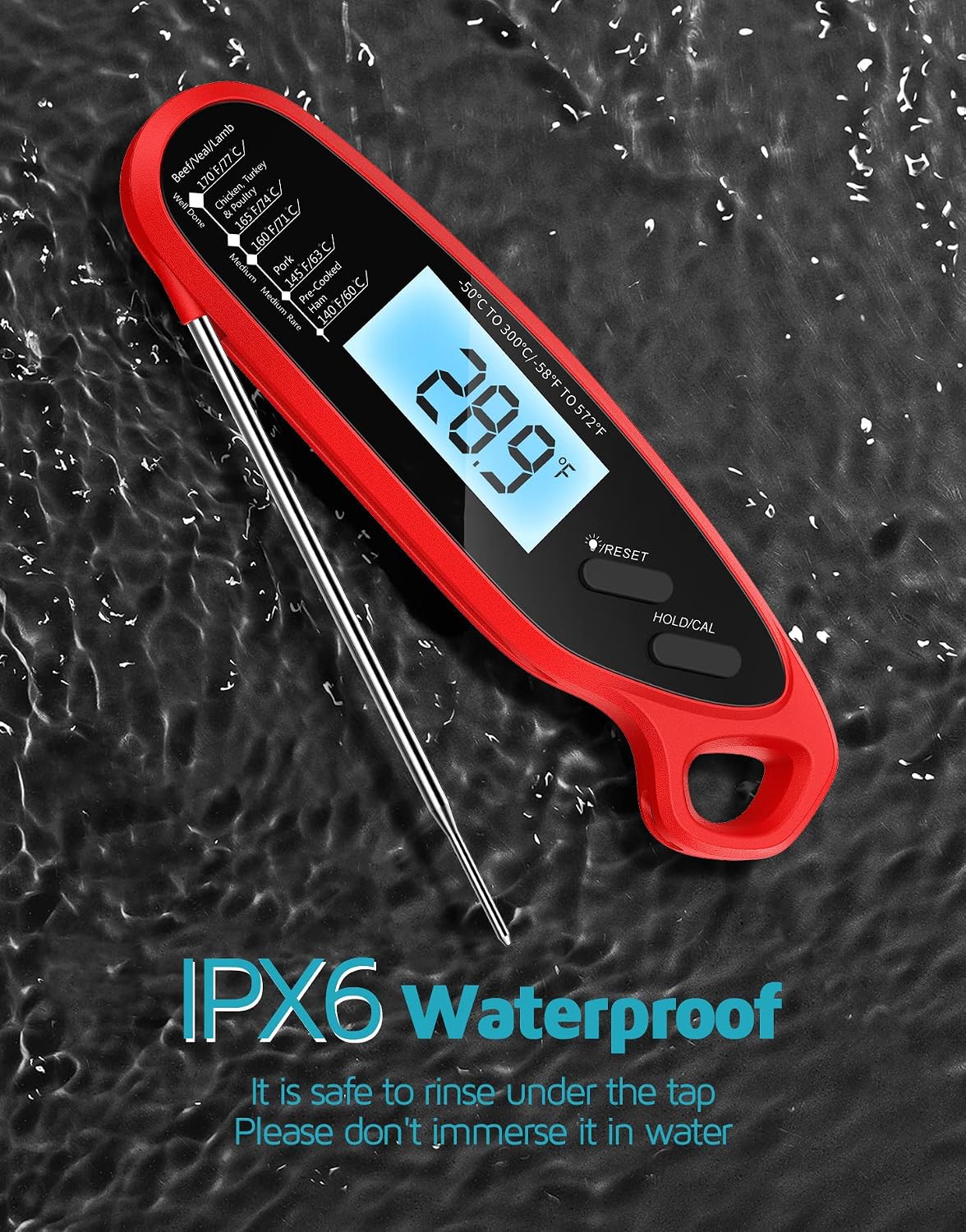Digital Meat Thermometer, Instant Read Thermometer for Cooking, 3S Response & 4.7'' Long Probe, Cooking Thermometer with Backlight & Calibration, Waterproof Food Thermometer for BBQ Grill (Foldable)