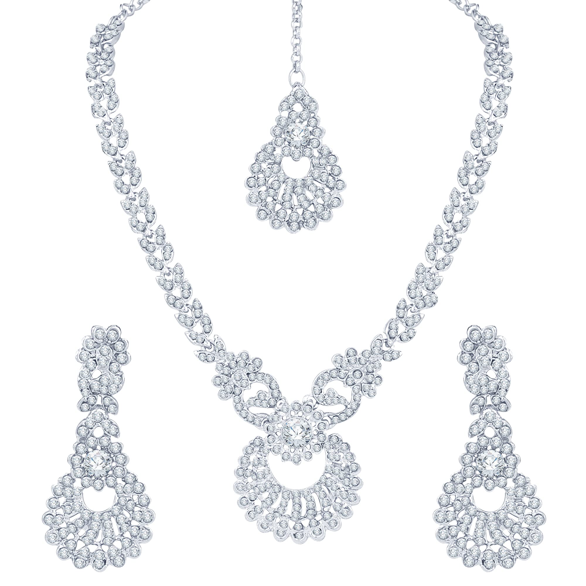 Atasi International Silver Plated Crystal AD Diamond Necklace Set Traditional Jewellery with Earrings & Maang Tikka For Women (B0BB7Z4MPT) Amazon Price History, Amazon Price Tracker