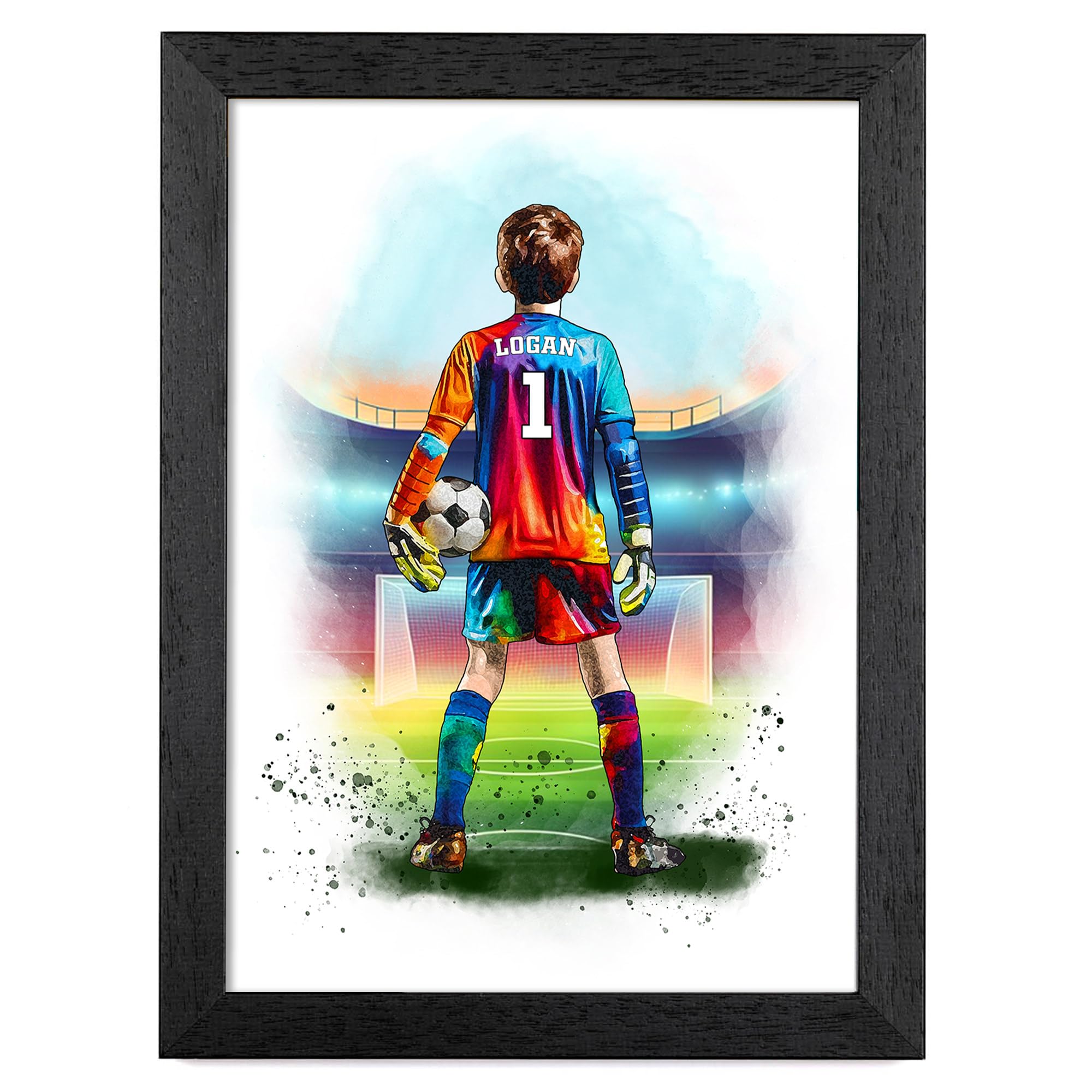 Art by Toor Personalised Goalkeeper Gifts - Boys Football Gift - Handmade Football Poster for Boys Bedroom (Black Frame)