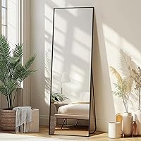 Delma 56x15 Inch Full Length Standing Wall Mirror - Black Aluminum Frame, Freestanding or Mountable for Bedroom, Bathroom, Living Room