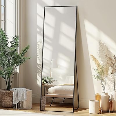 Delma Wall Full Length Mirror,Standing Mirror Full Body,Large Floor for Wall Door Bedroom Bathroom Living Room with Aluminium Frame(with Stand,56x15-Black)