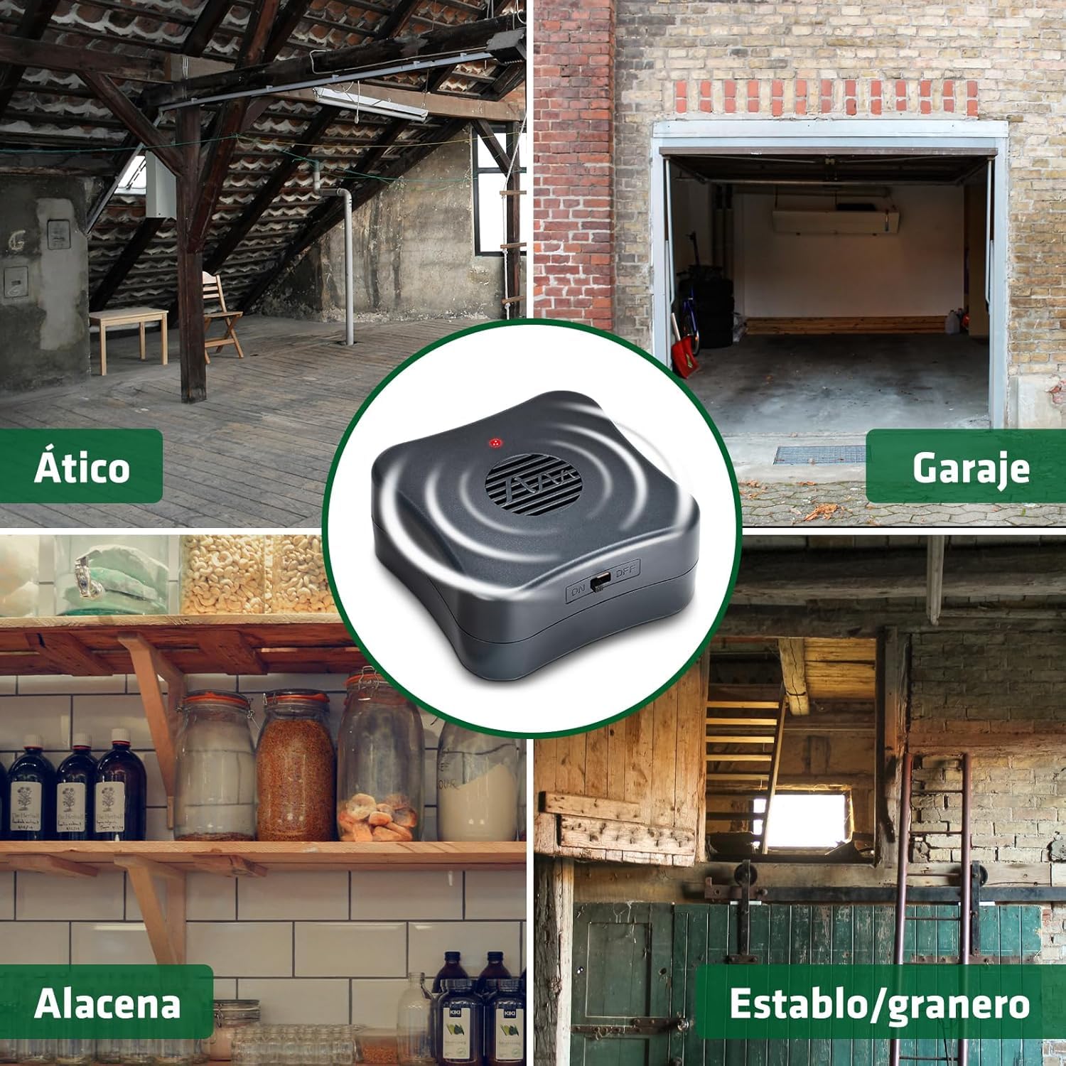 Gardigo® Ahuyentador de Ratas - Set de 3 | Ahuyentador de Ratones | Uso móvil Mediante Funcionamiento a Pilas | Área de acción hasta Aprox. 40 m² | Repelente Ultrasonico | Repelente Ratas, Ratones