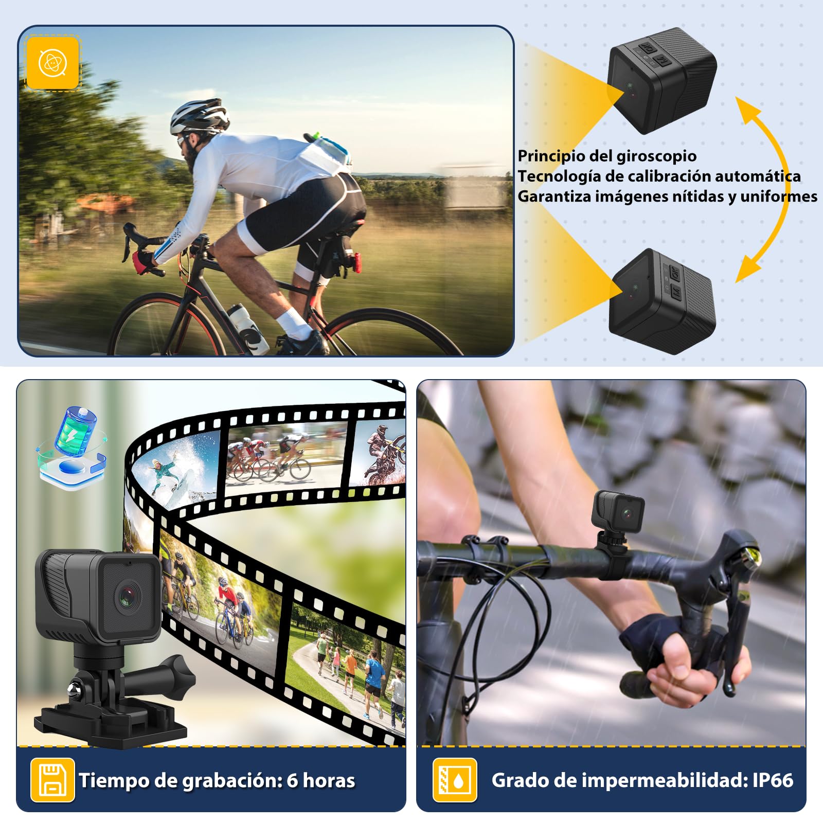 AIKER Dashcam Moto,Camara para Moto WiFi Mejorada Resistente Agua IP66,1080PHD&120°Gran Angular Camara Deportiva,Nivelación Automática De Cámaras Cascos De Motocicleta,y 64GB Tarjeta de Memoria