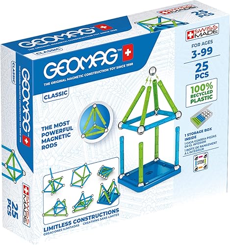 Geomag Juego de construcción de bolas y varillas magnéticas  Juguetes magnéticos educativos y STEM hechos de plástico 100% reciclado, caja de