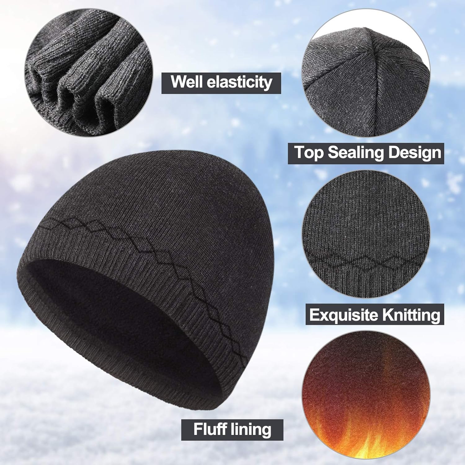 SATINIOR Men Warm Beanie Hat Winter Knitted Cuffed Hat Ski Skull Cap Fleece Lined Beanie - Image 4