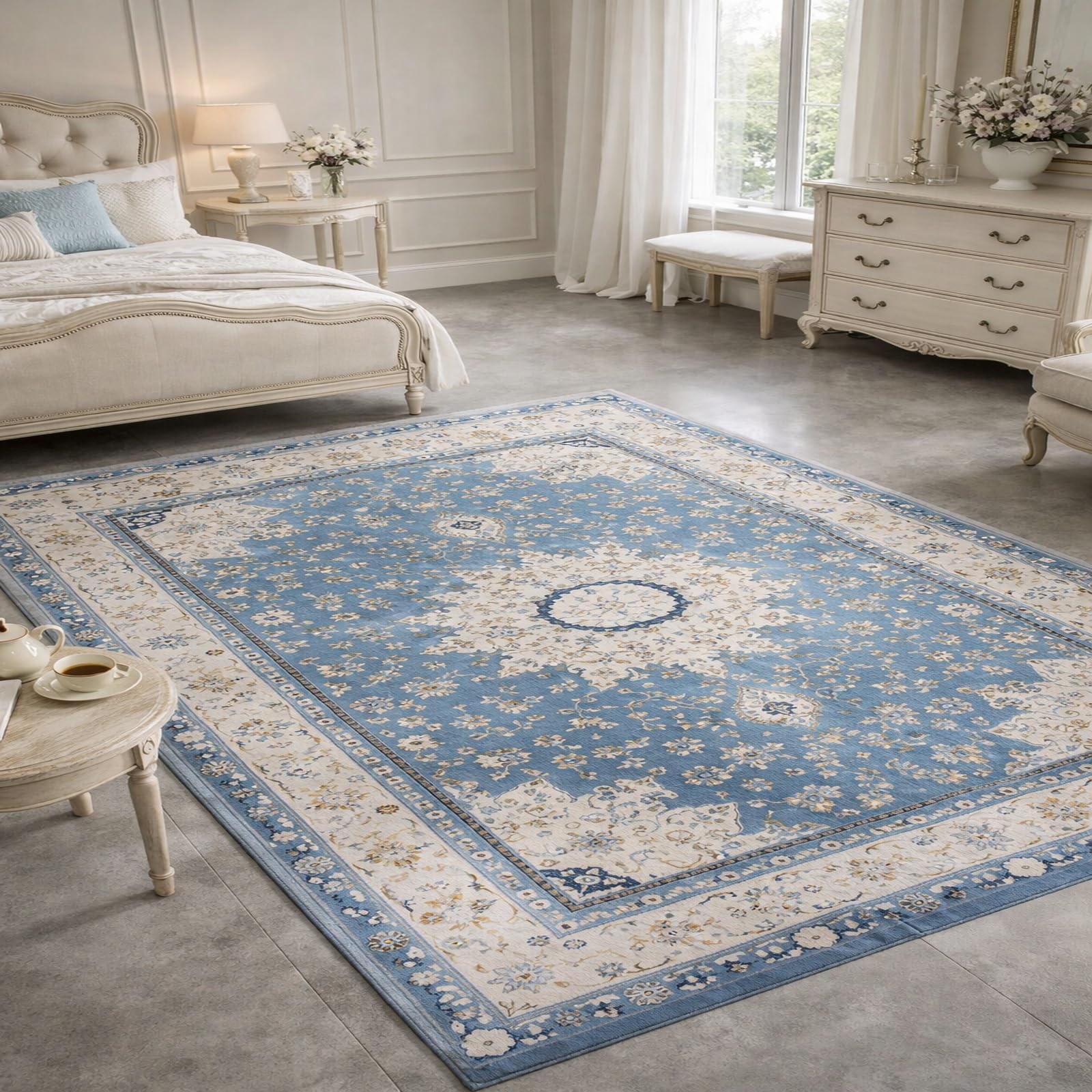 Teppiche Wohndeko für Wohnzimmer Schlafzimmer Aesthetic Room Decor,Vintage Blau, Weiß, Gelb, 155 x 200 cm