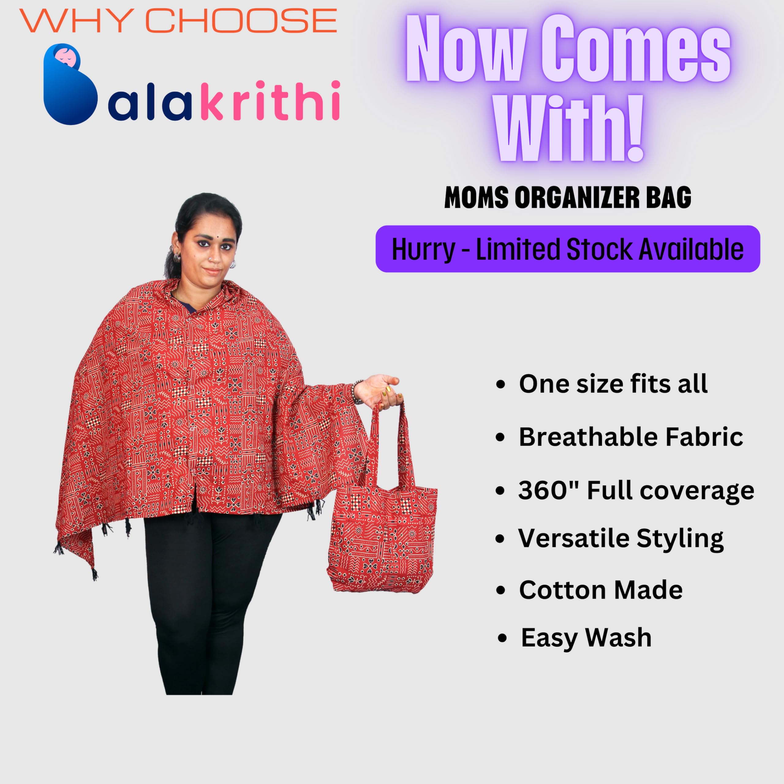 Balakrithi Breastfeeding Shawl | Nursing Cover for Feeding Mom | Multi-Use Feeding Apron for Mother - Image 4 thumbnail