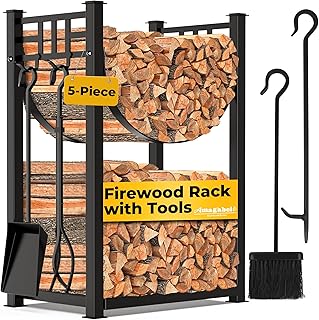 AMAGABELI GARDEN & HOME 31.6in Large Firewood Rack Fireplace Tools Set W...