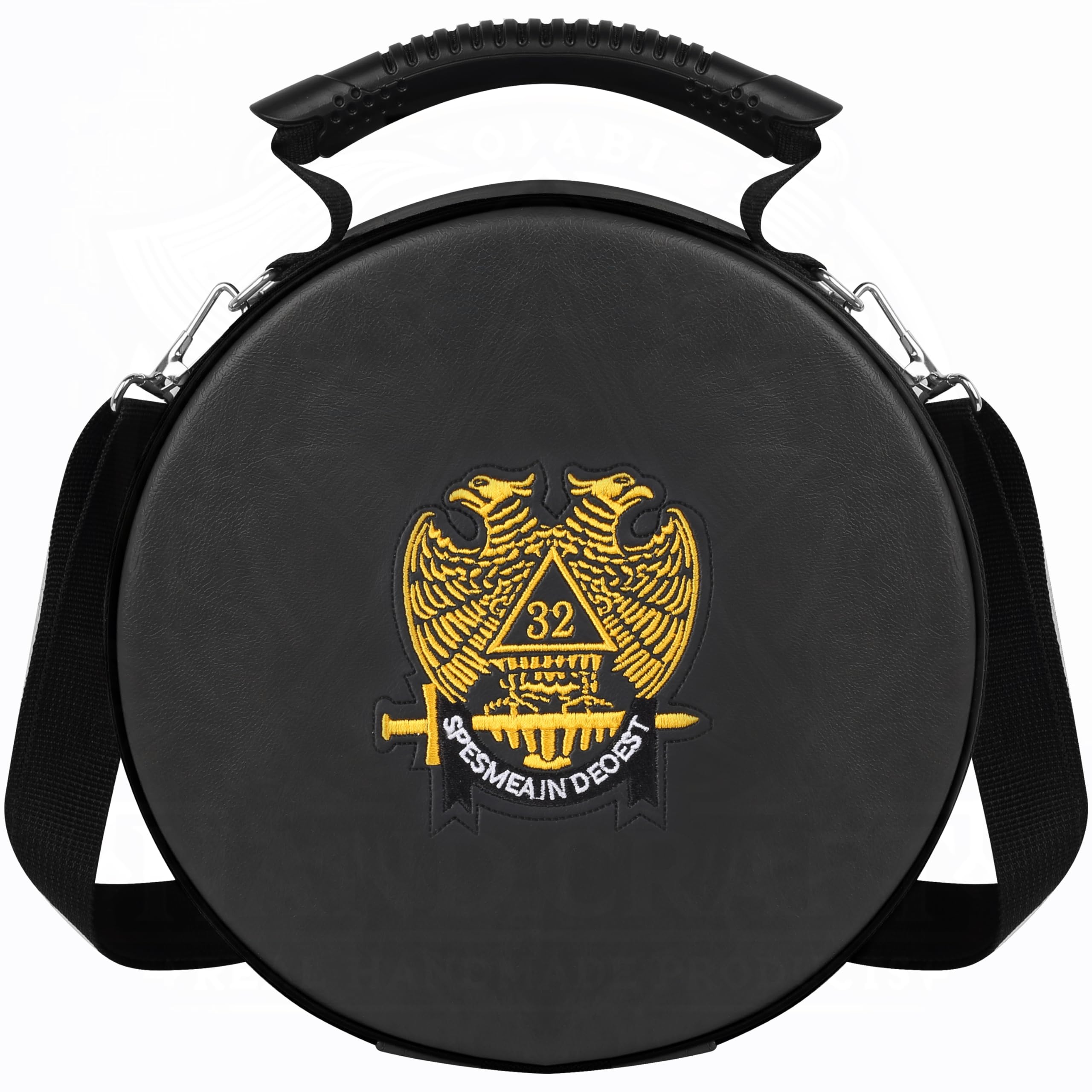 Masonic Scottish Rite 32nd Degree Double Eagle Crown Cap Case – Foldable Design Black Freemason Hat Carrying Box with Shoulder Strap