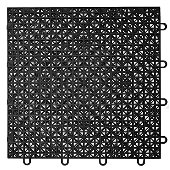 Big Floors GarageFlow Garage Floor Tiles, Interlocking Garage Flooring, Self-Draining Free-Floating Heavy-Duty Copolymer Modular Tile Black, 48 Pack of 12" x 12" x 0.5" Tiles, 48 Sq Ft