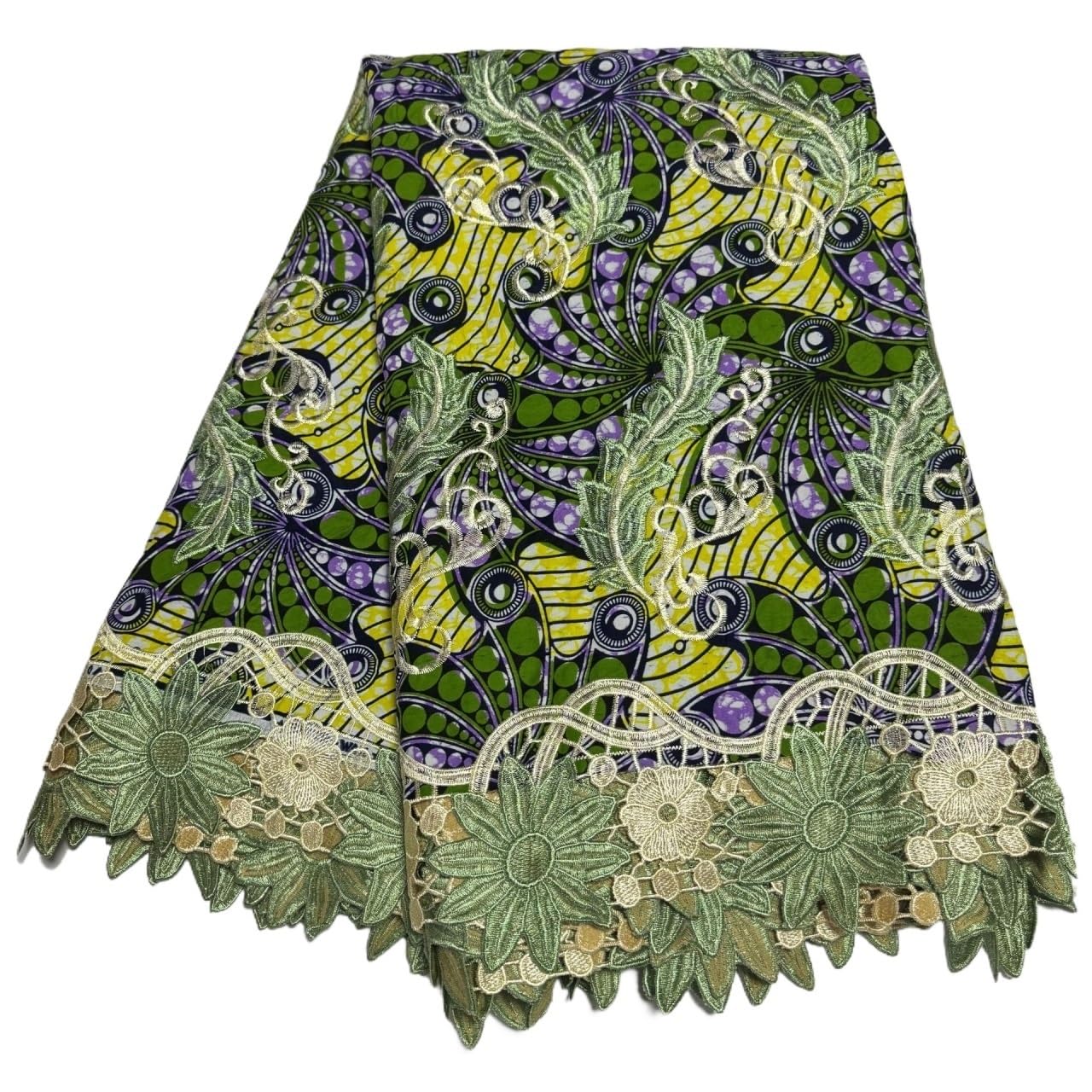 Kwiatowa haftowana koronka, 5 jardów woskowa tkanina bawełniana koronka nadruk batikowy na ślub sukienka ASO EBI wielokolorowa (zielono-żółta)